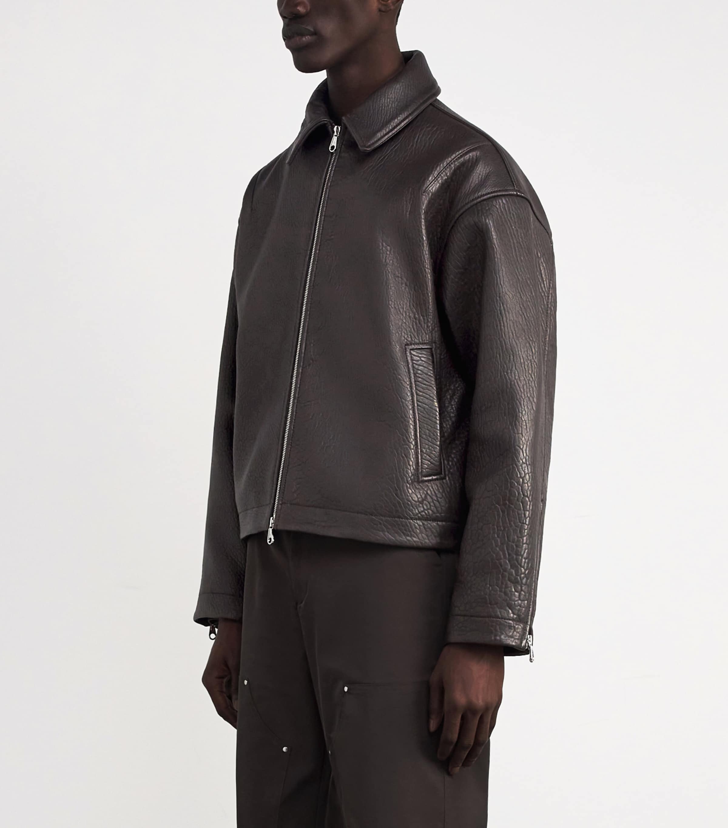 Bomber Shrunken Leather Jacket BROWN 300 Image 3