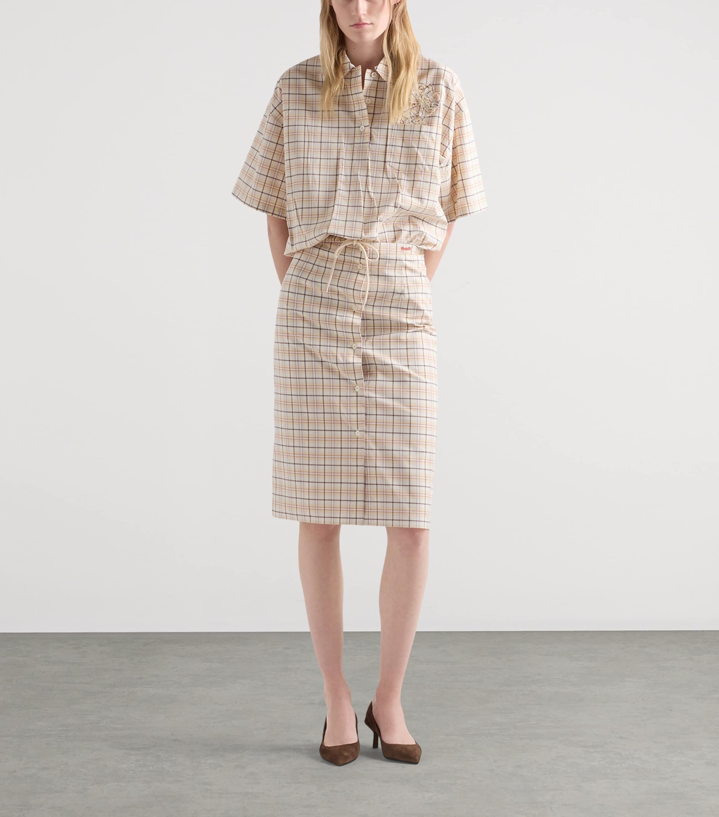 Prada Womens Cotton Embroidered Check Shirt Image 2