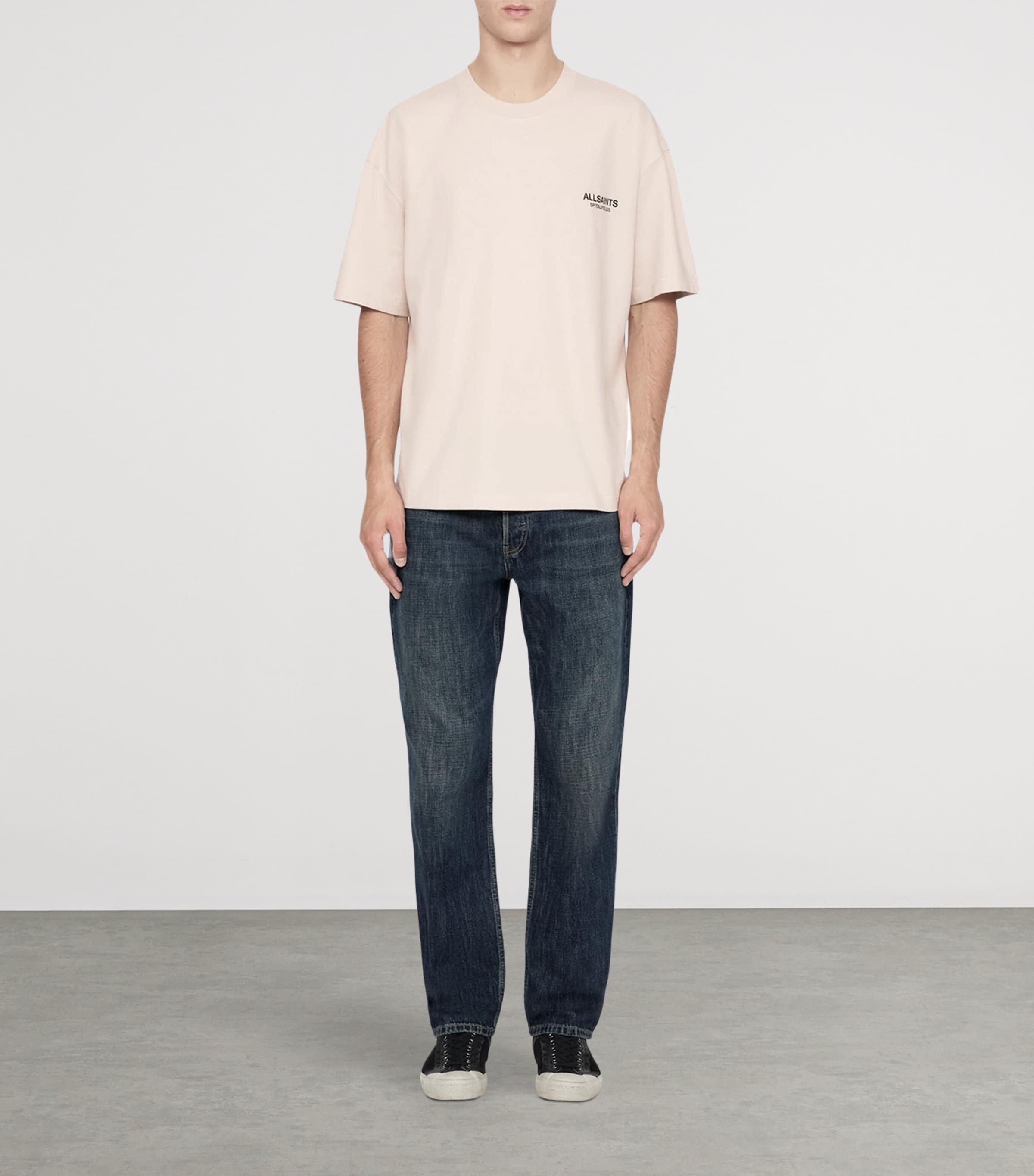 AllSaints Mens Organic Cotton Shadow T-Shirt Taupe White Image 2