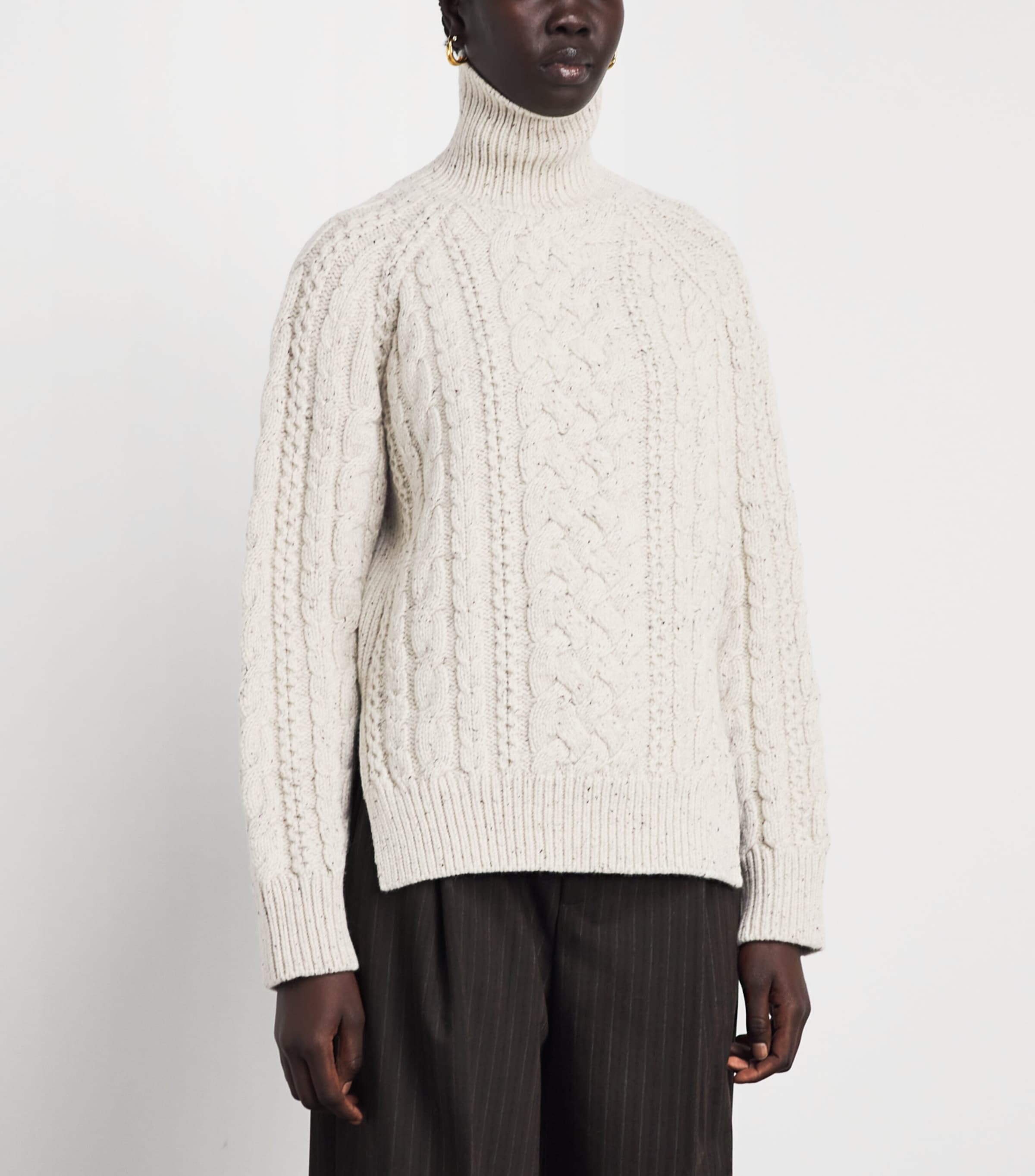 Toteme Ivory Wool Cable-Knit Rollneck Sweater | Harrods US
