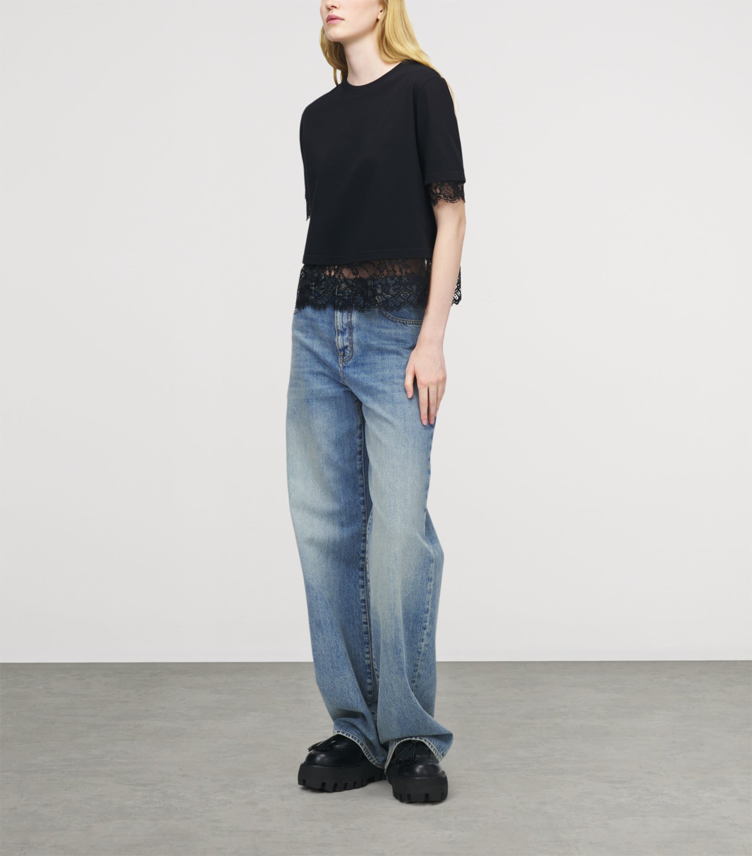 Cotton Lace-Trim T-Shirt 1000 Image 2