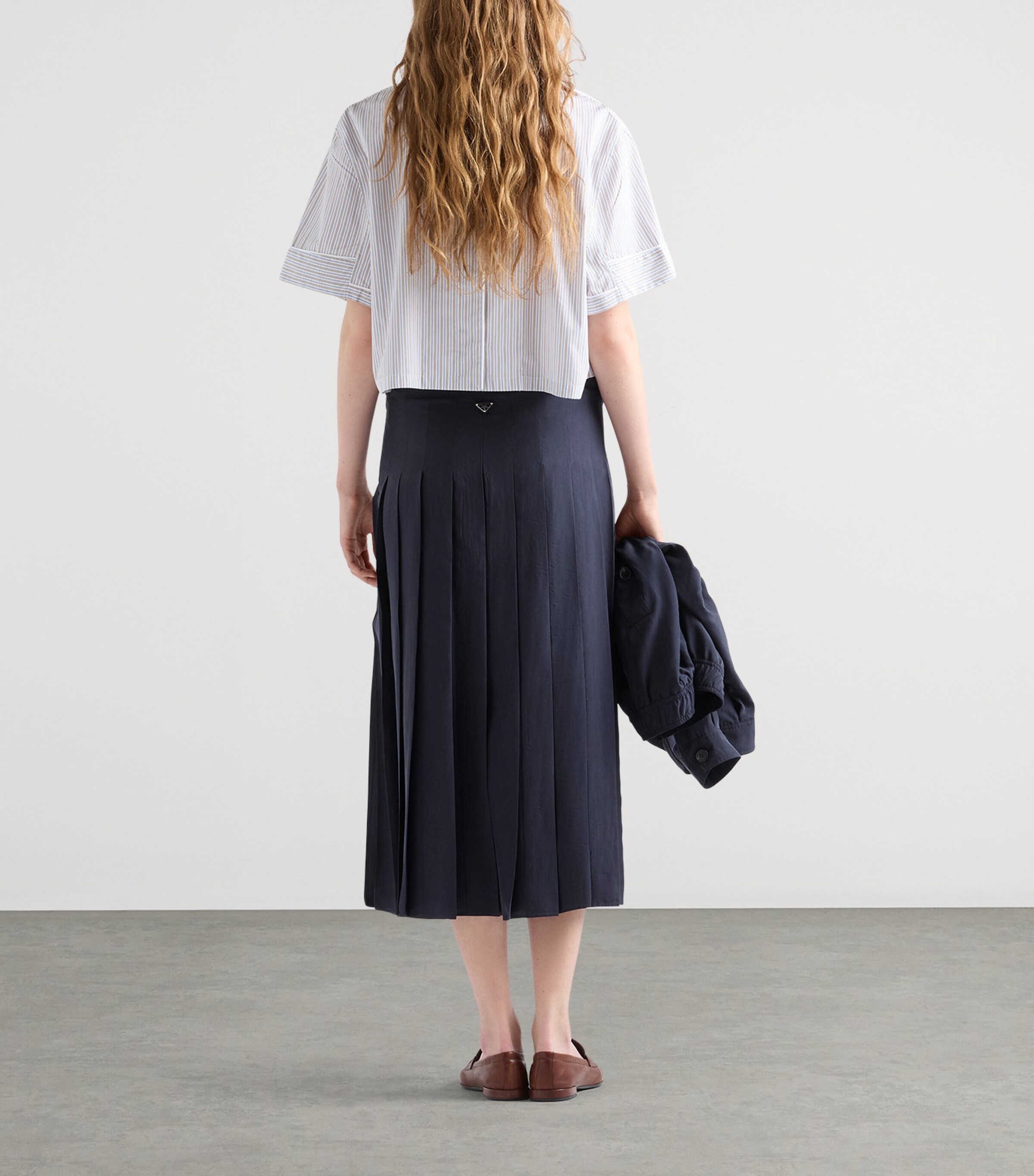Prada Blue Silk Pleated Midi Skirt | Harrods UK