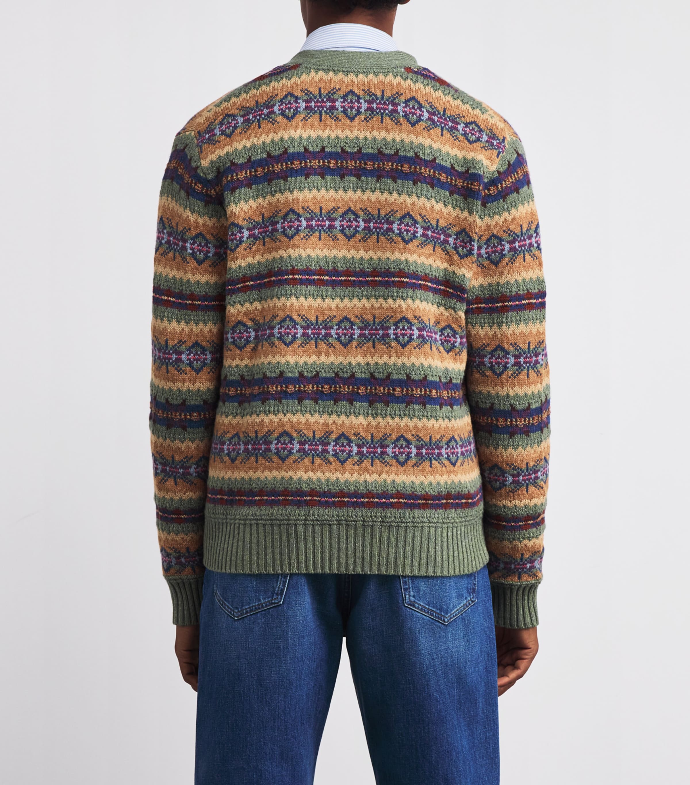 Polo Ralph Lauren Mens Cotton-Wool-Linen Jacquard Cardigan Green Image 4