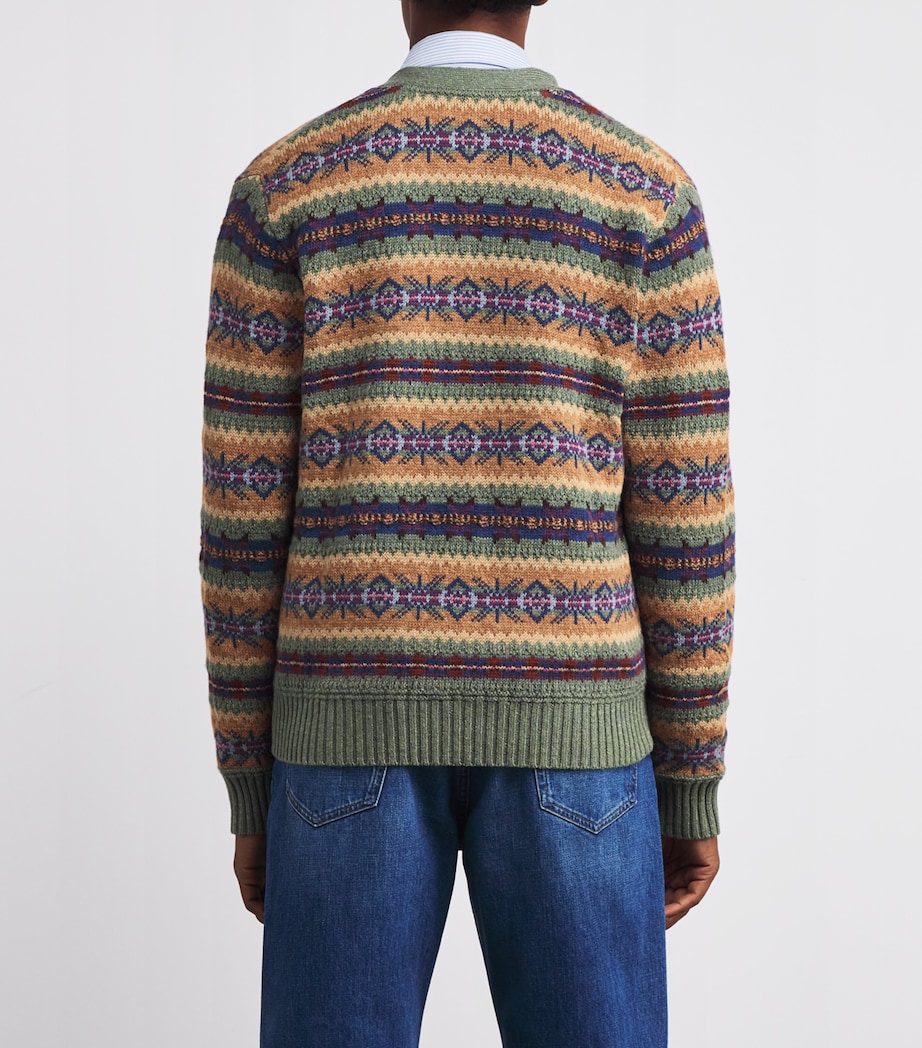 Polo Ralph Lauren Mens Cotton-Wool-Linen Jacquard Cardigan Green Image 4