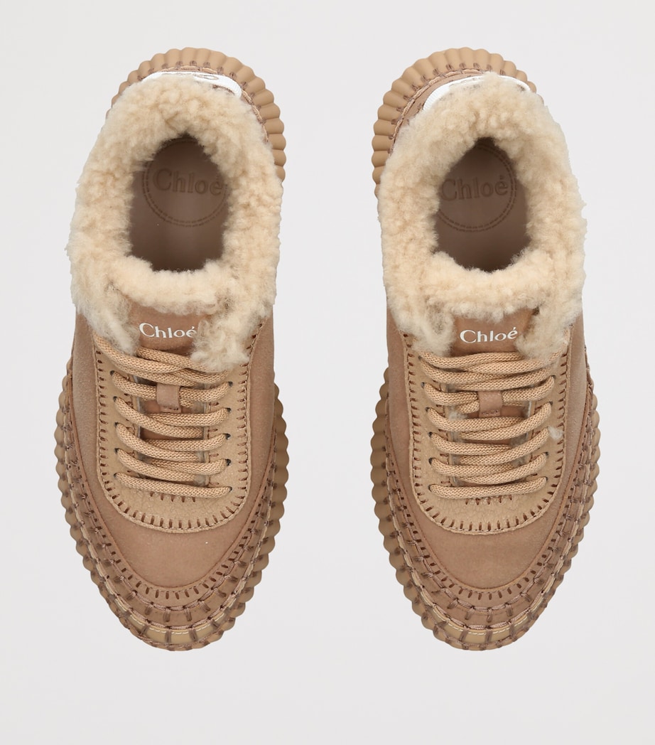 Chloé Leather Shearling Nama Runner Sneakers Tan Image 3