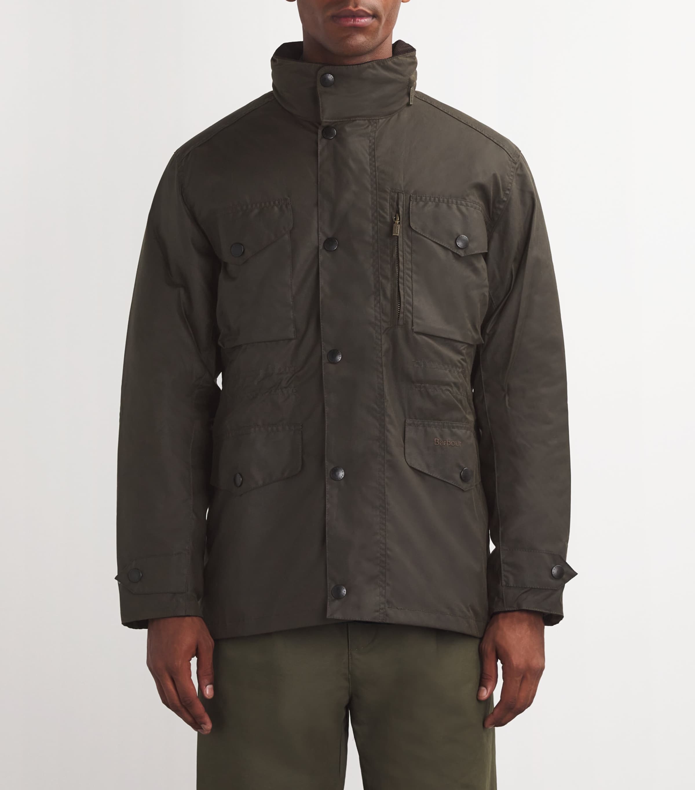 Barbour Mens Waxed Sapper Jacket Olive Image 3
