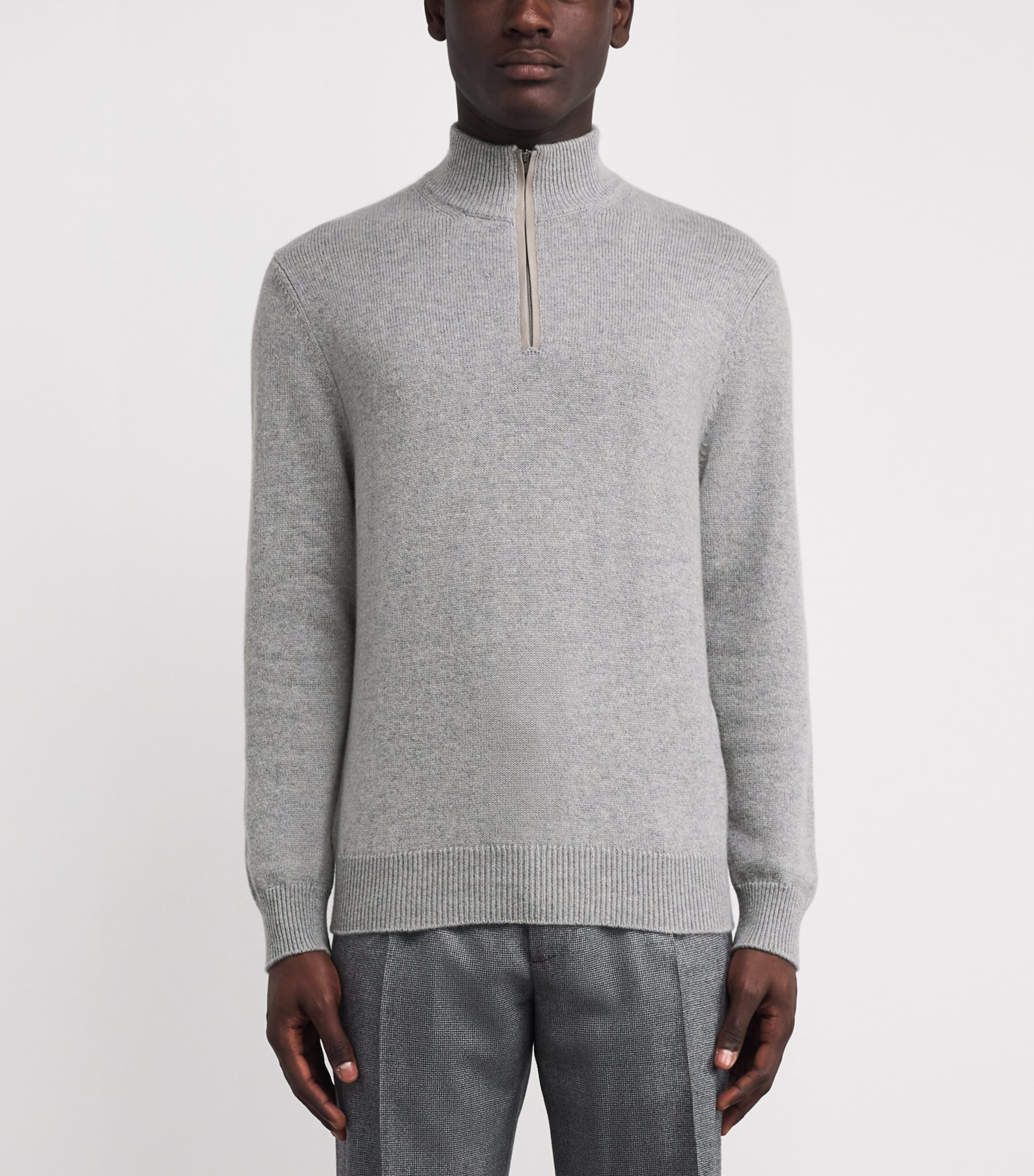 Agnona Mens Cashmere Quarter-Zip Sweater Grey Granite Image 3