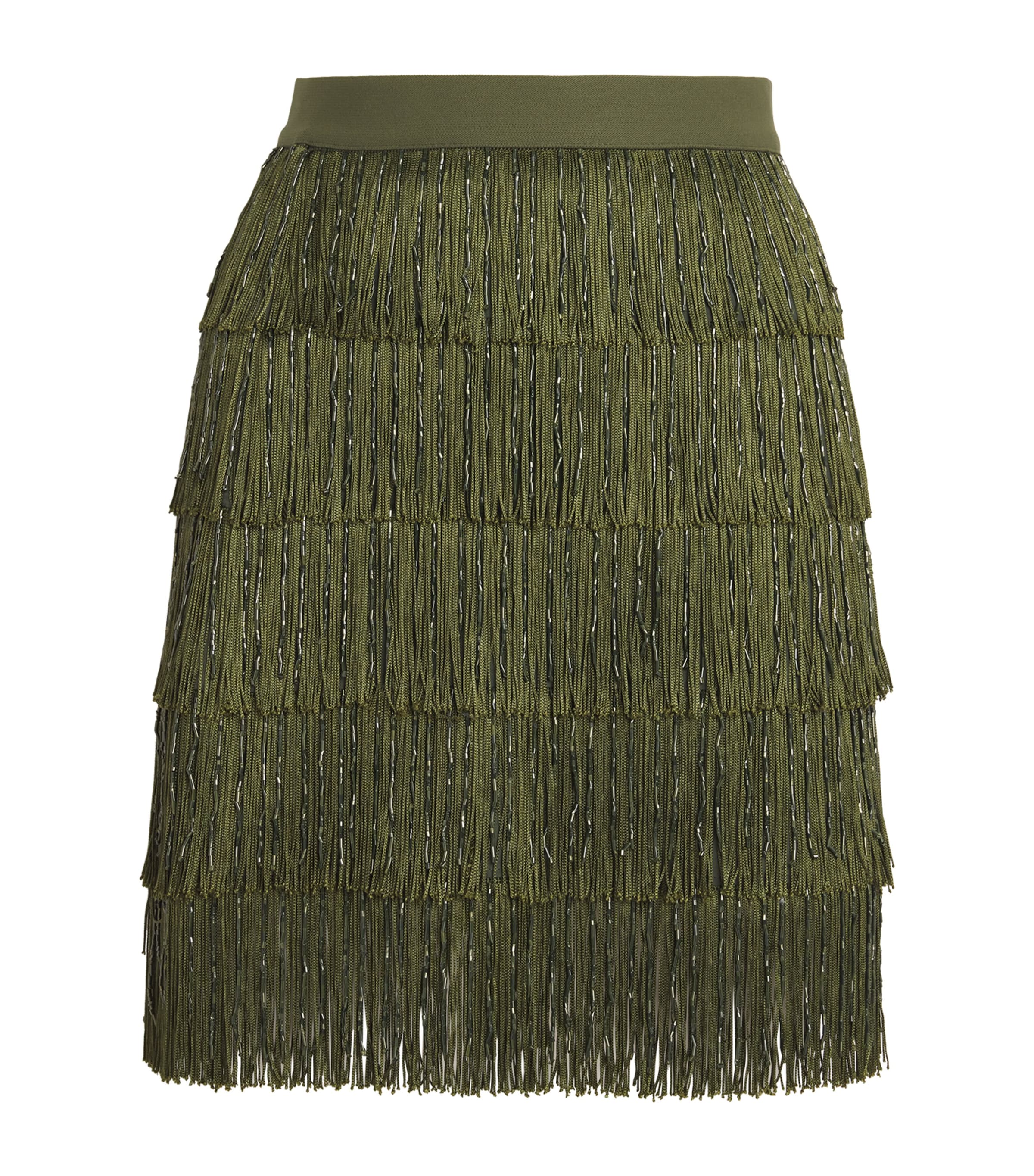 Shop Weekend Max Mara Fringed Mini Skirt In Green