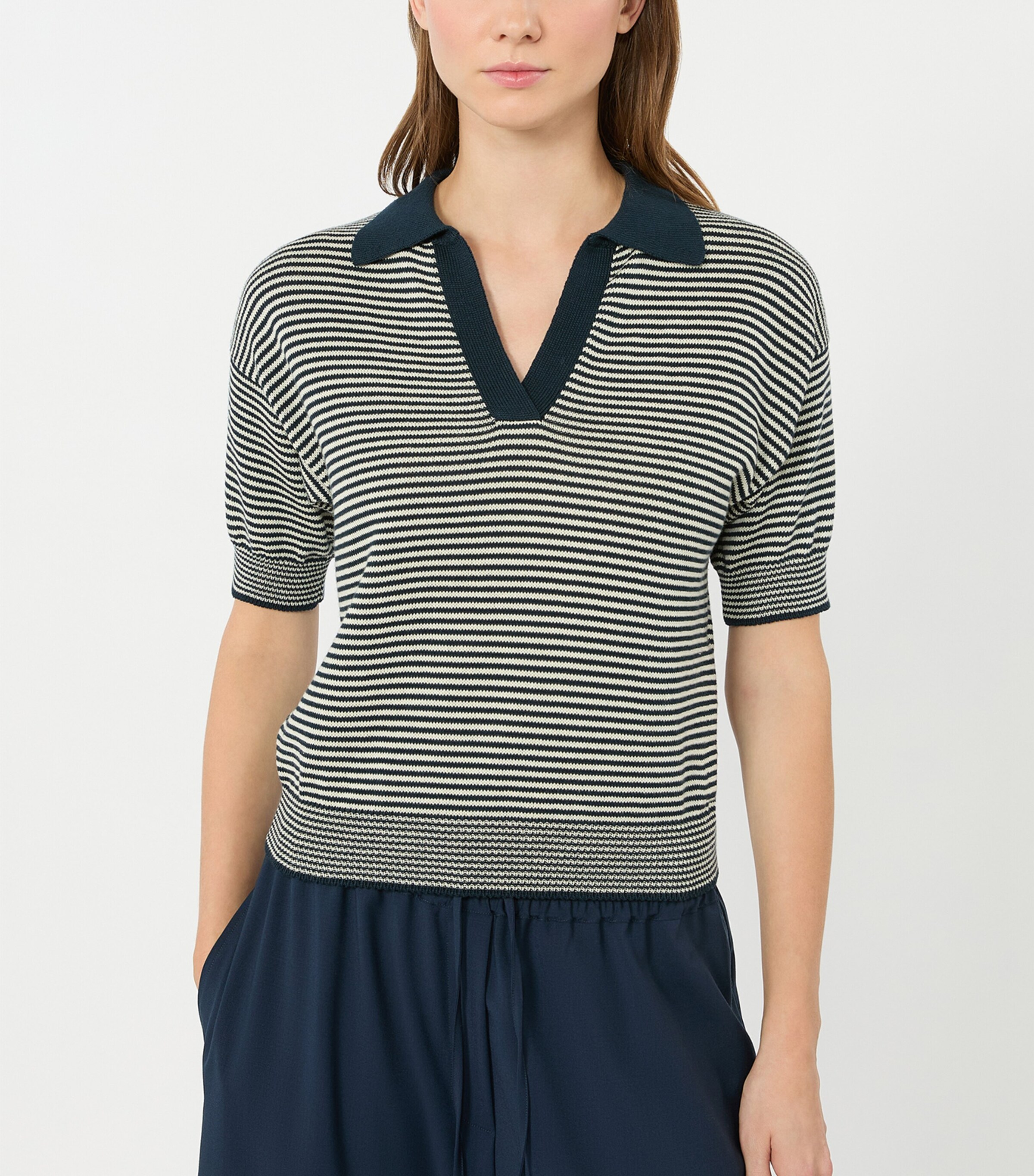 Weekend Max Mara Womens Cotton Stripe Short-Sleeve Sweater Navy Image 5