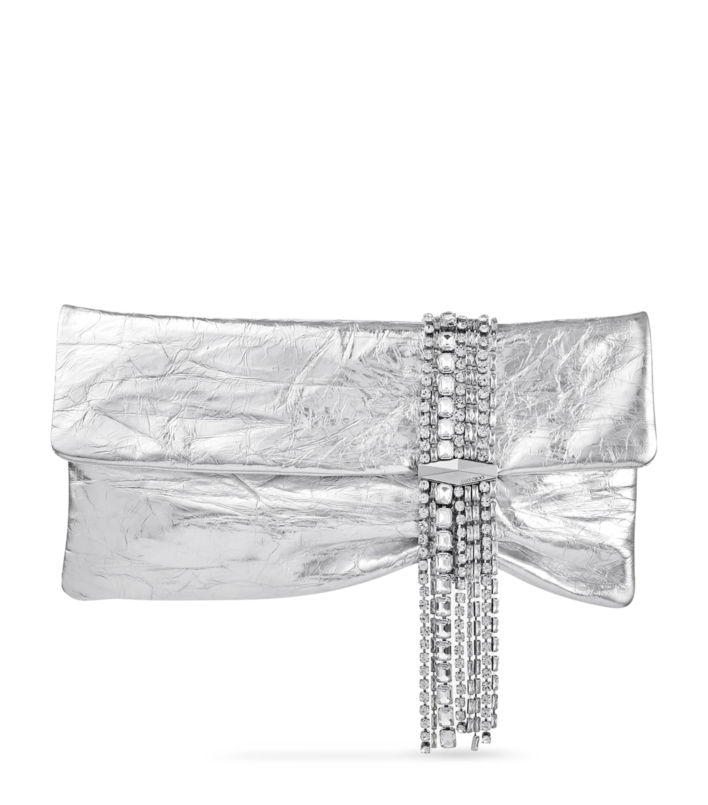 Jimmy Choo Rectangular Clutch Metallic Finish Embellished Strap In Silver