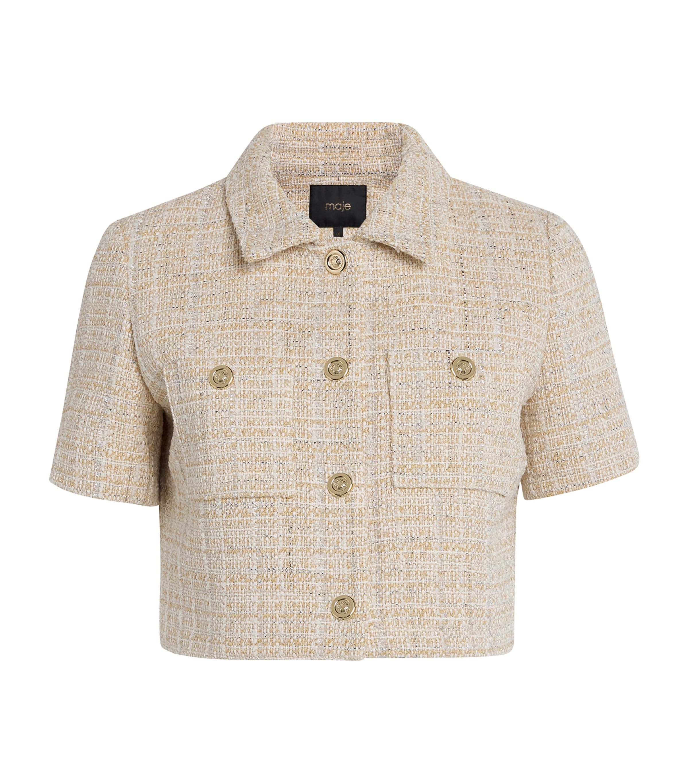 Maje Tweed Cropped Jacket In Neutral