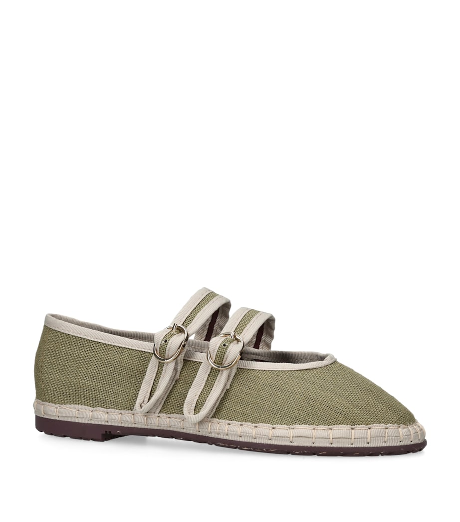 Flabelus Linen-Blend Claire Ballet Flats Green Comb Image 3