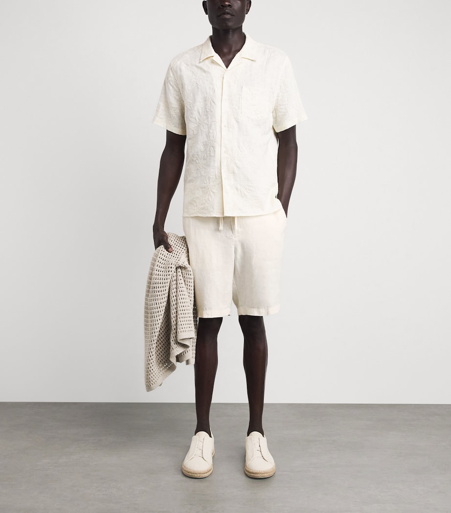 Vince Mens Linen Drawstring Shorts Bone Image 2