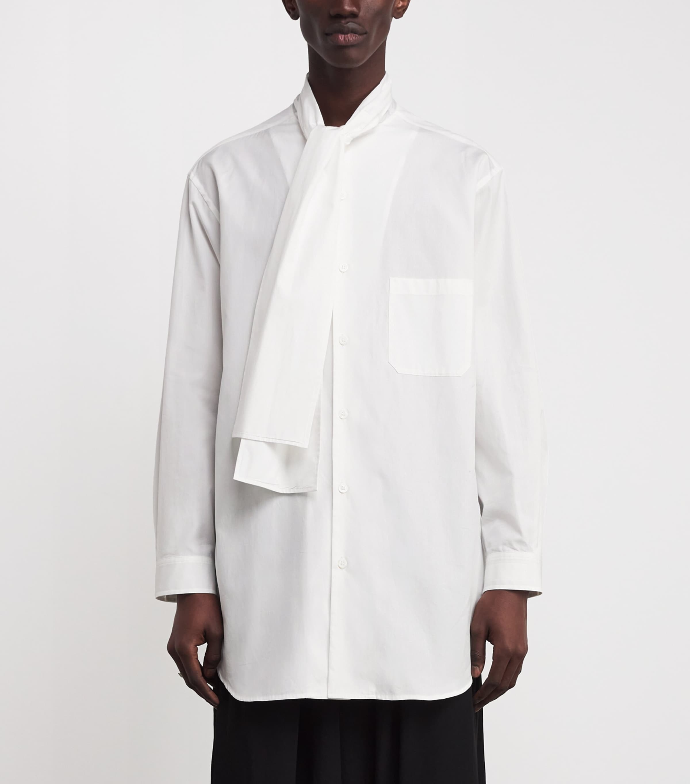 Yohji Yamamoto Mens Cotton Scarf-Collar Shirt White Image 3