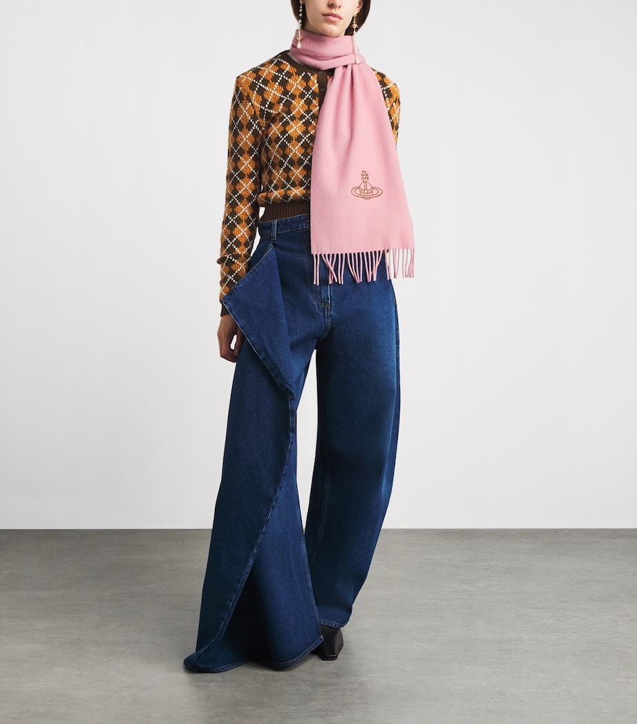 Vivienne Westwood Wool Embroidered Orb Scarf Pink Image 2
