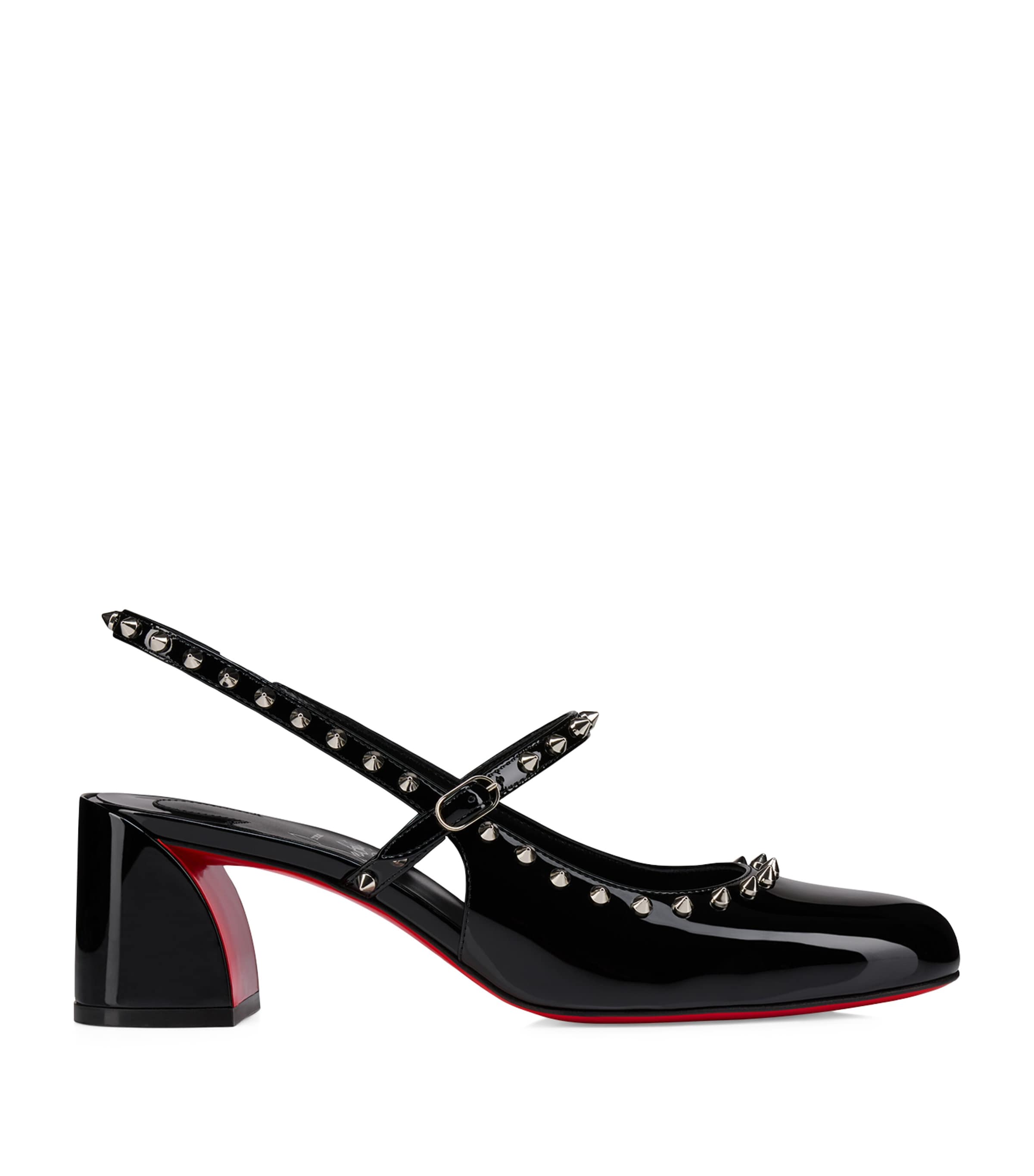 Christian Louboutin Jani Spikes Patent Leather Slingback Pumps 55 In Black