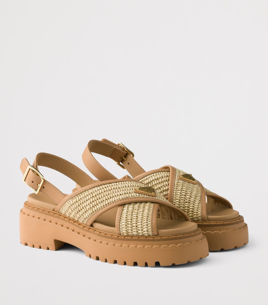 Leather-Raffia Crossover Platform Sandals 55 F0P9G Image 2