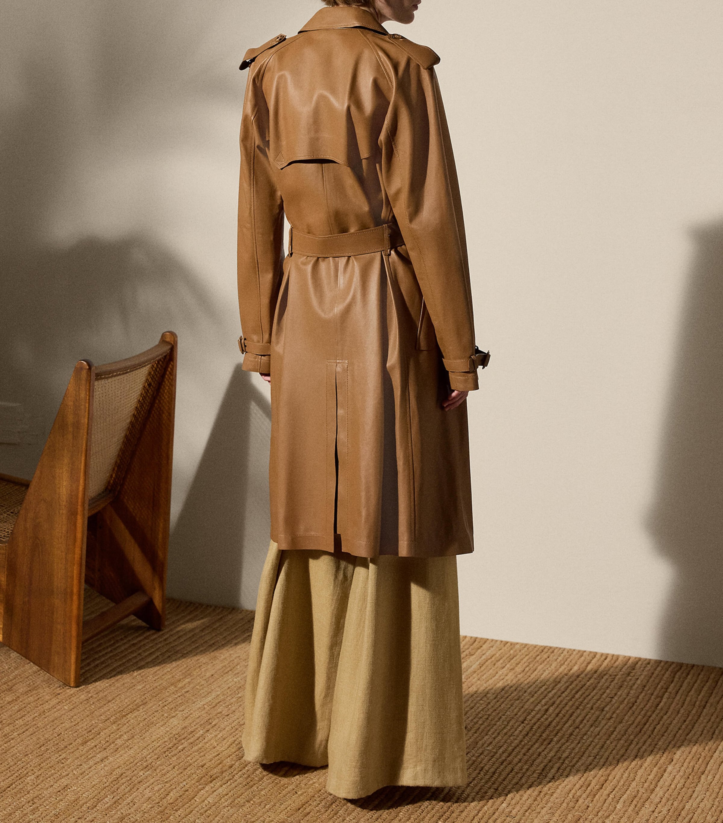 Ralph Lauren Collection Womens Lambskin Niles Trench Coat Caramel Image 4