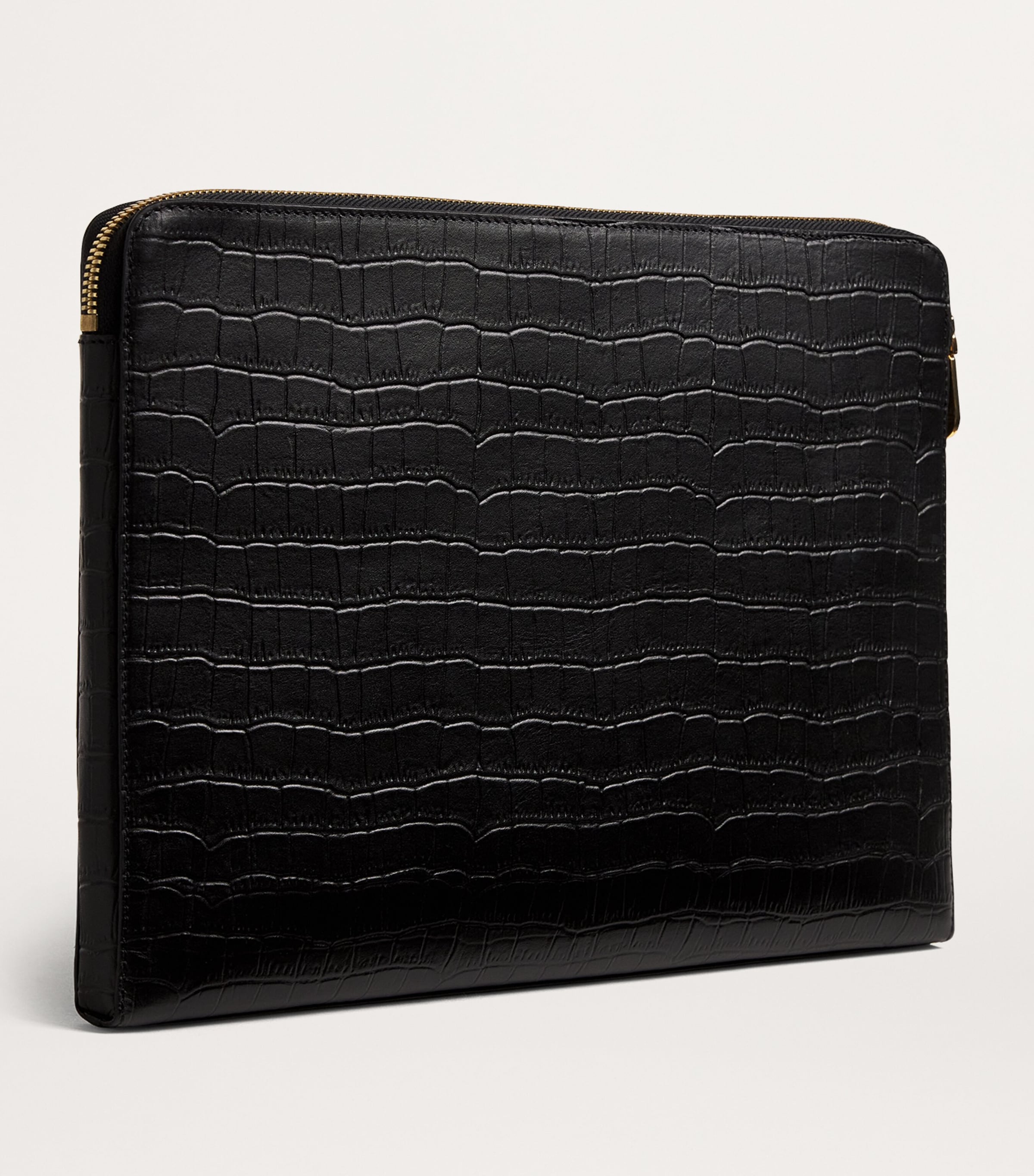 Harrods Large Croc-Embossed Leather Pouch Black Image 2