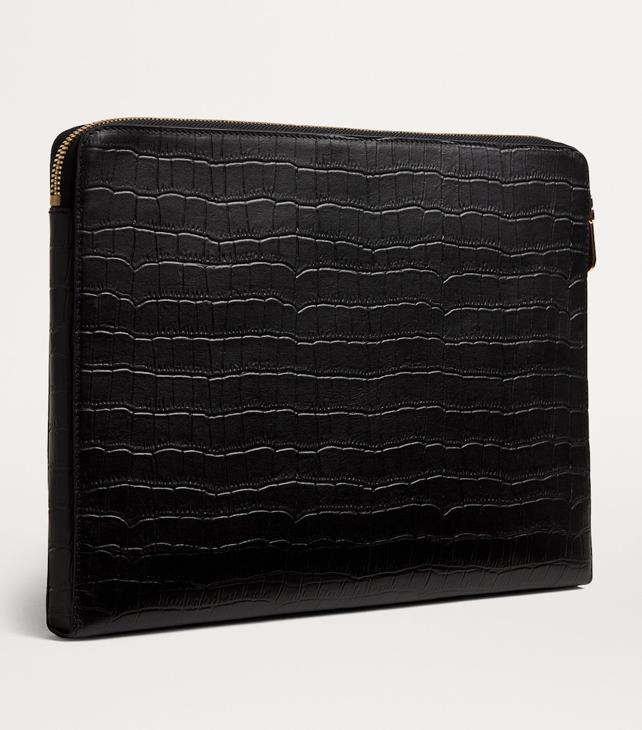 Harrods Large Croc-Embossed Leather Pouch Black Image 2