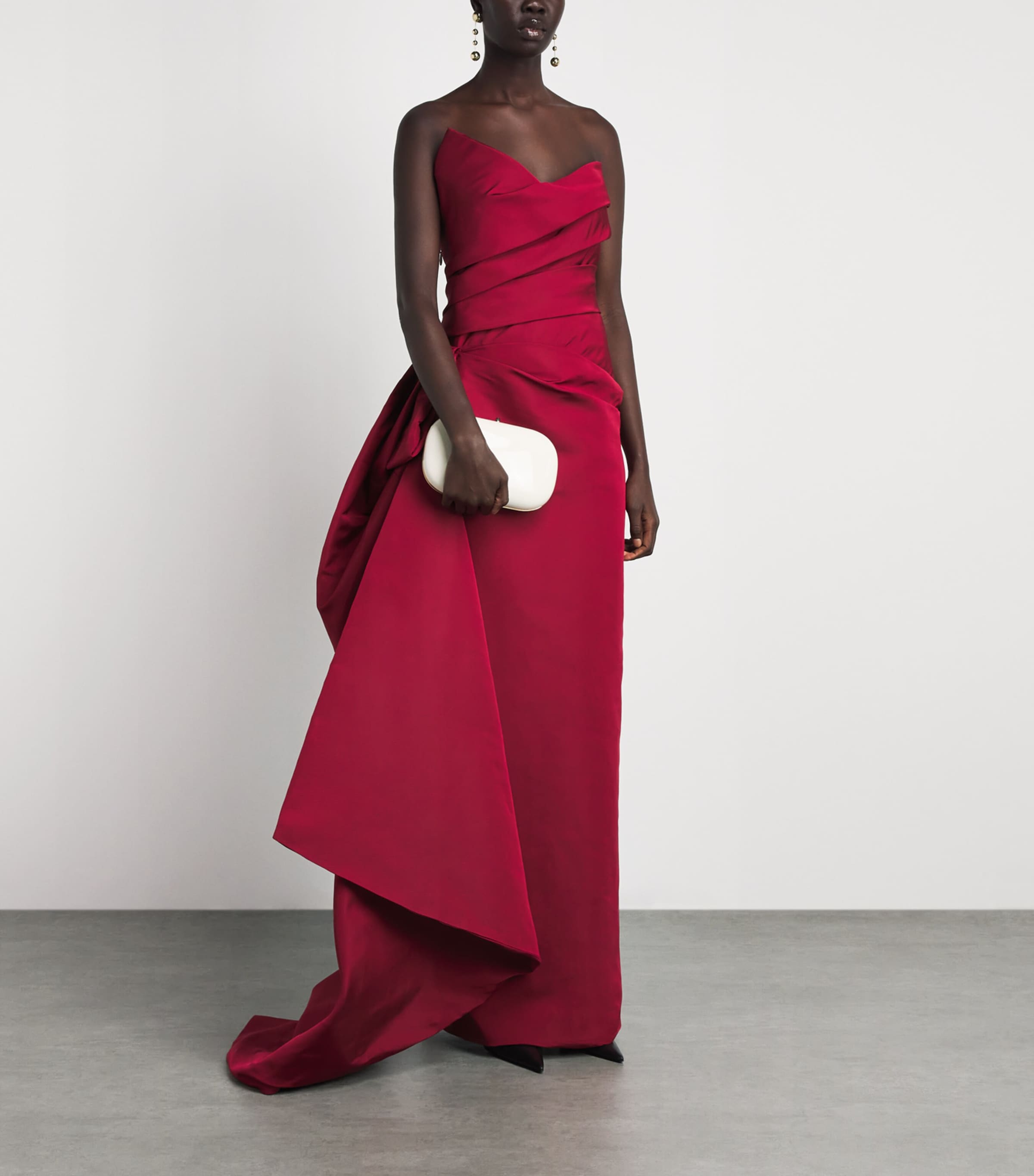 Monique Lhuillier Womens Draped Asymmetric-Neck Gown Rhubarb Image 1