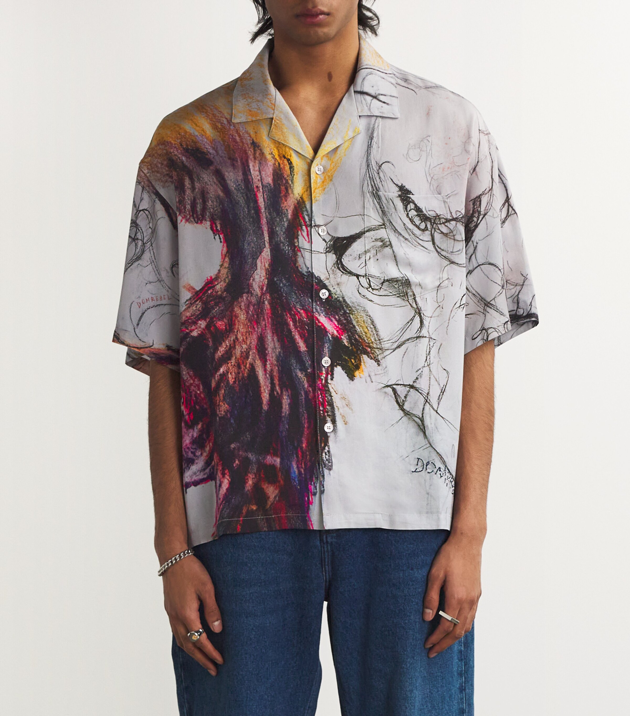 DOMREBEL Mens Sketch Ascend Print Shirt Beige Image 3