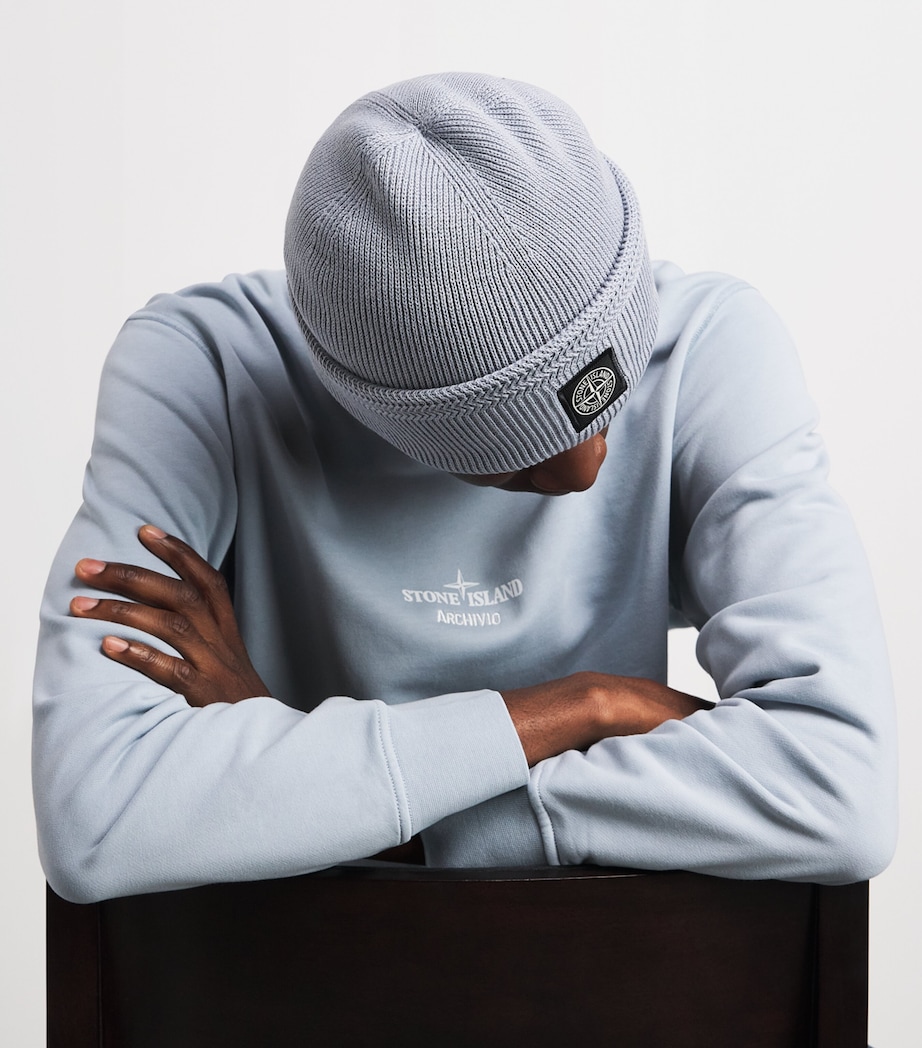 Stone Island Cotton Compass Patch Beanie Image 2