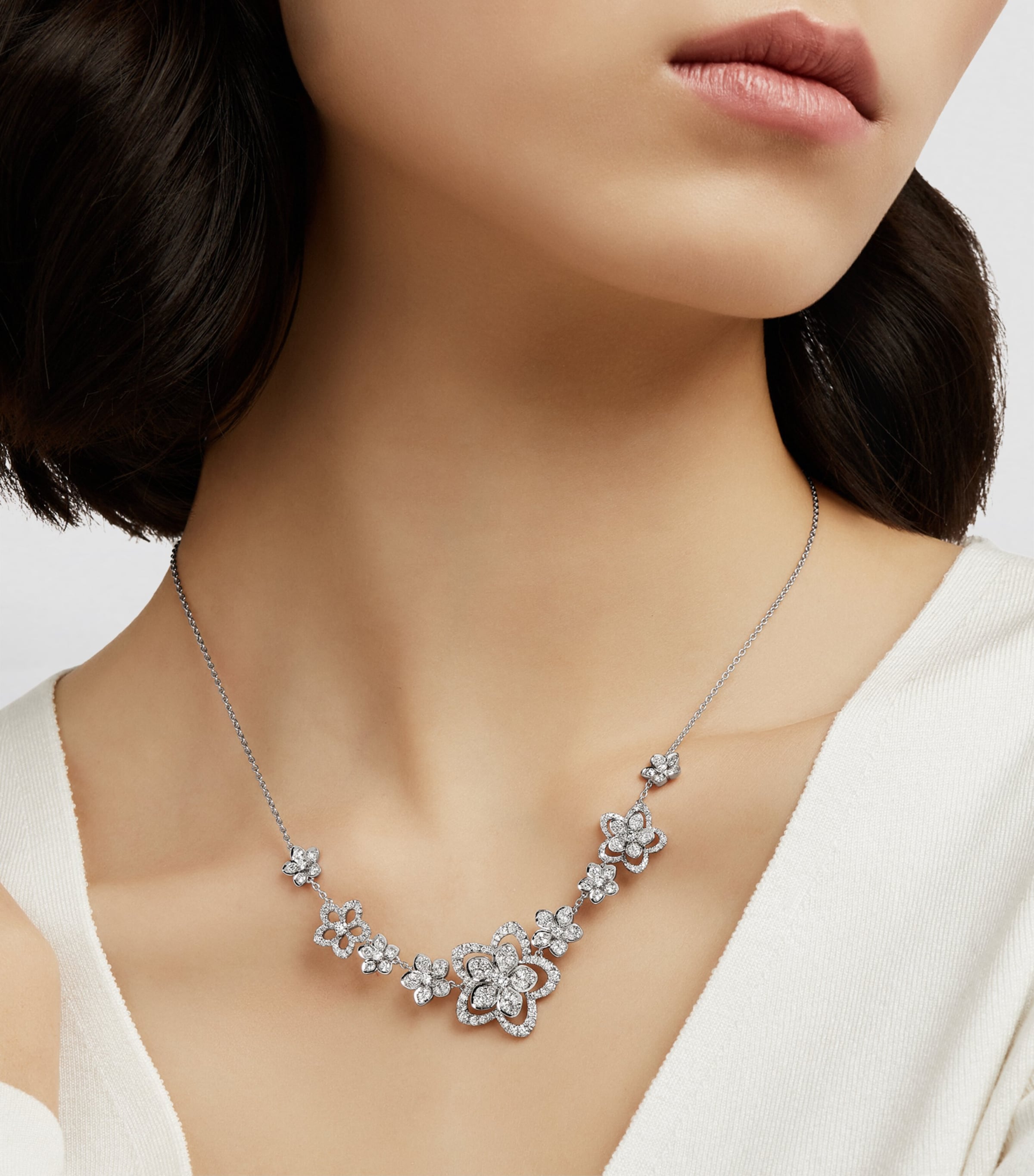 White Gold and Diamond Wild Flower Multi-Diamond Necklace WHITE GOLD Image 2