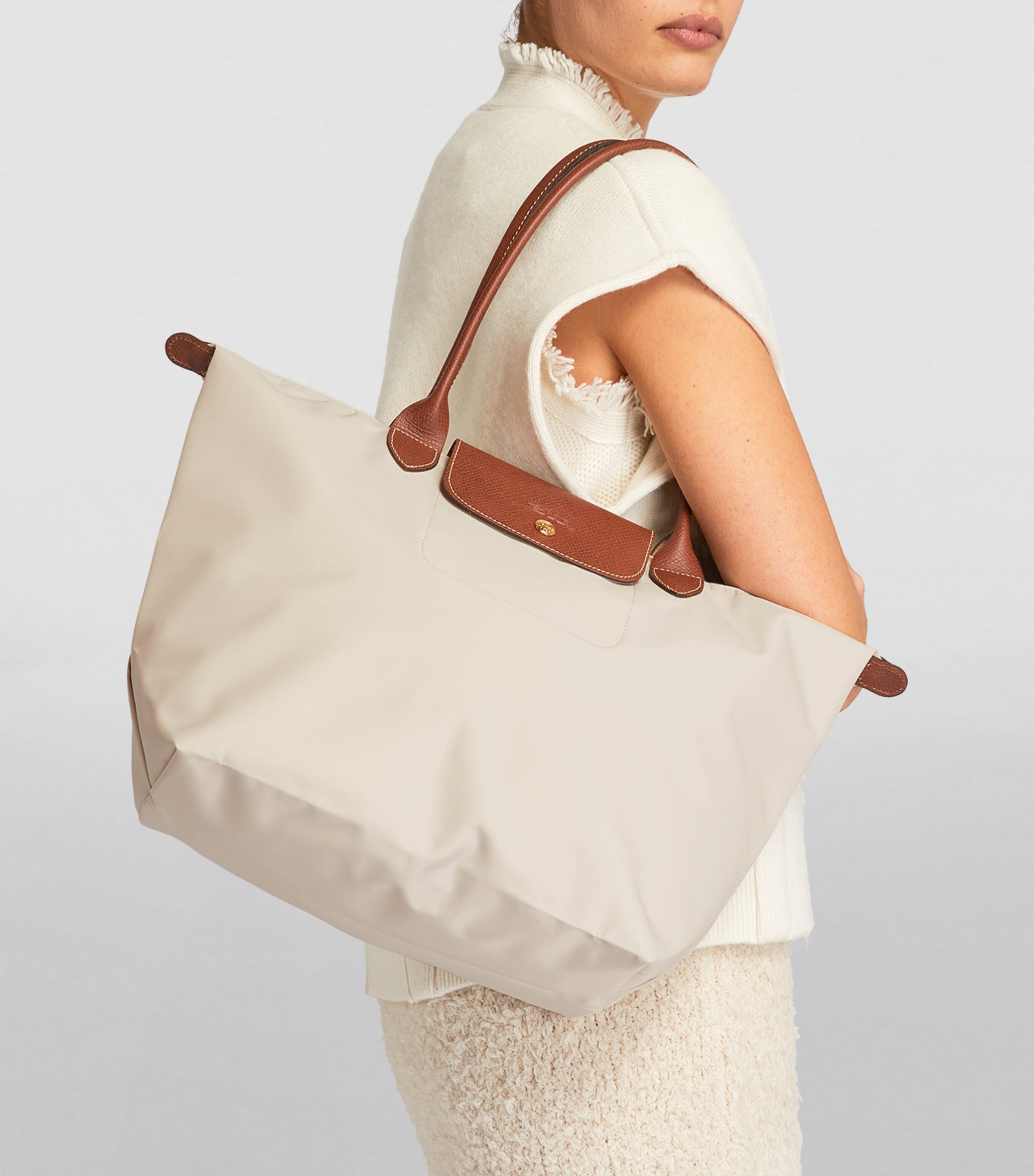 Longchamp Ivory Large Le Pliage Original Tote Bag Harrods UK