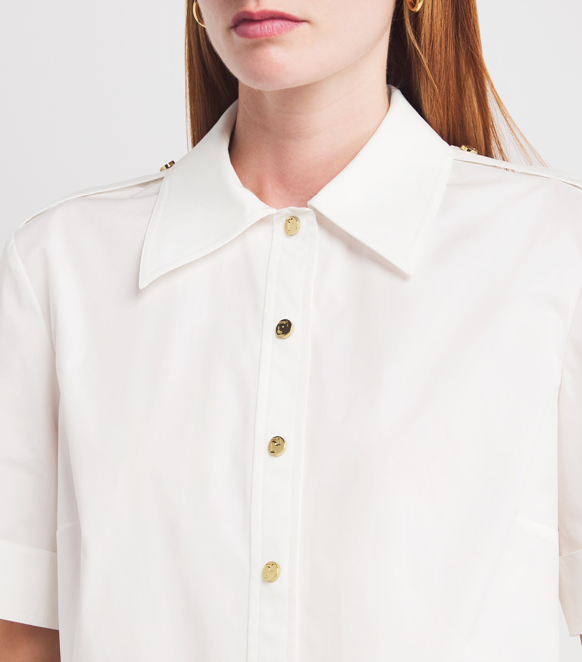 Tory Burch Womens Cotton Stretch Poplin Metal-Button Shirt White Image 6