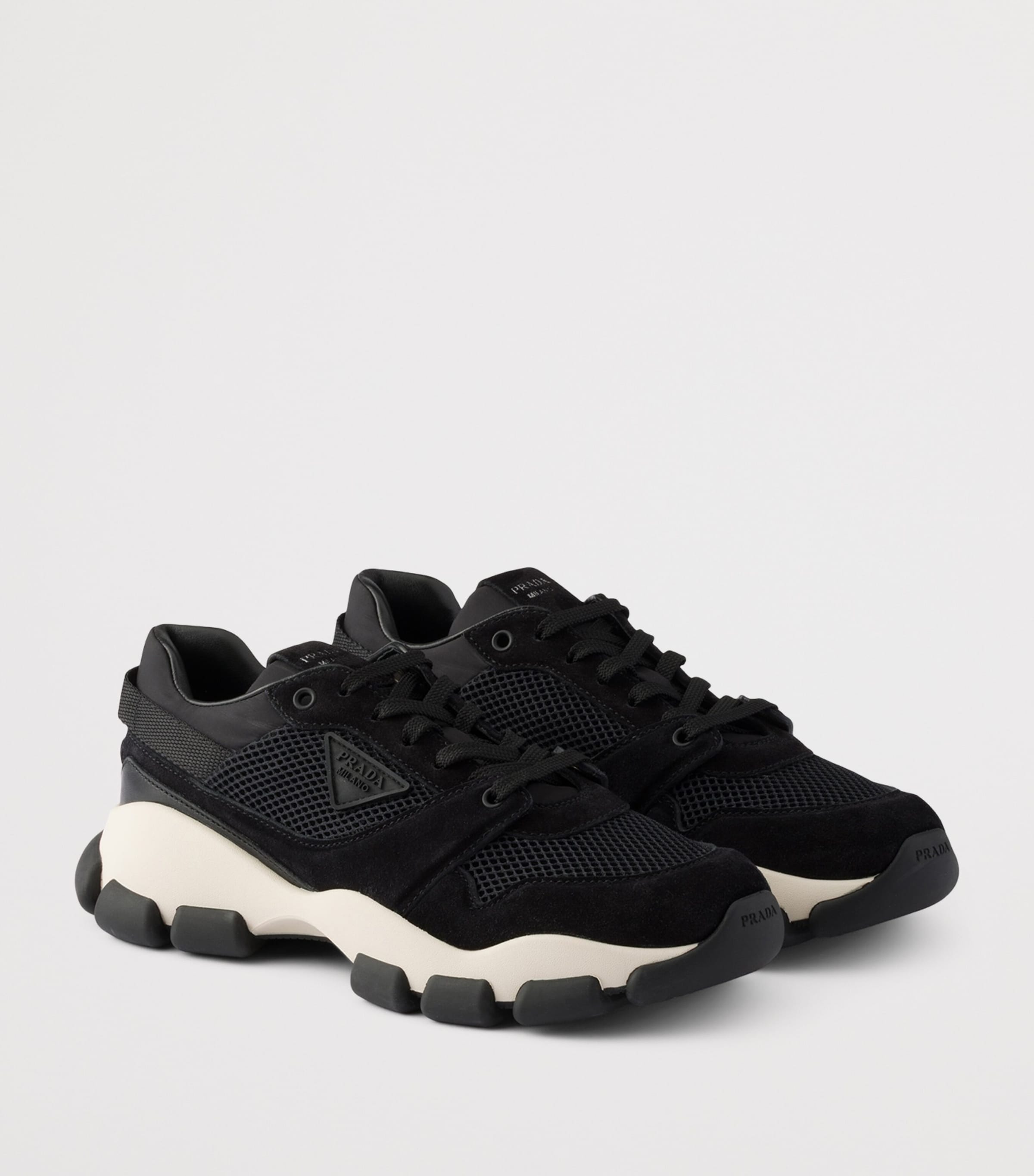 Prada Mesh Fabric and Suede Sneakers Black Image 2