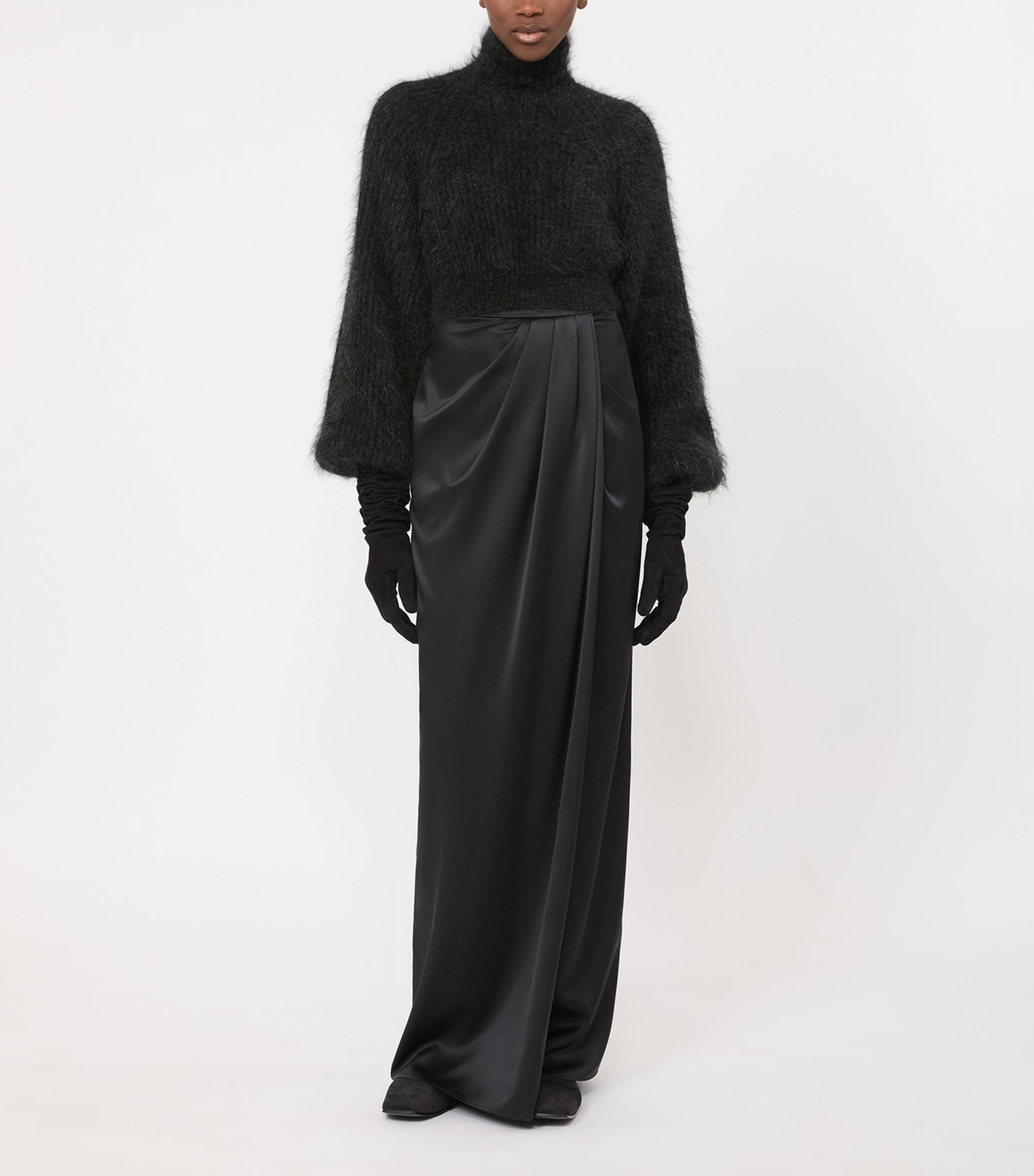 Max Mara Womens Silk Gathered Maxi Skirt Dark Grey Image 2
