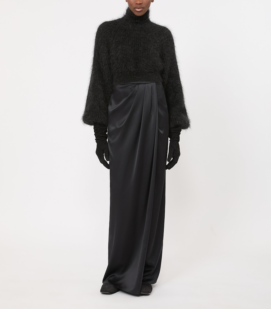 Max Mara Womens Silk Gathered Maxi Skirt Dark Grey Image 2