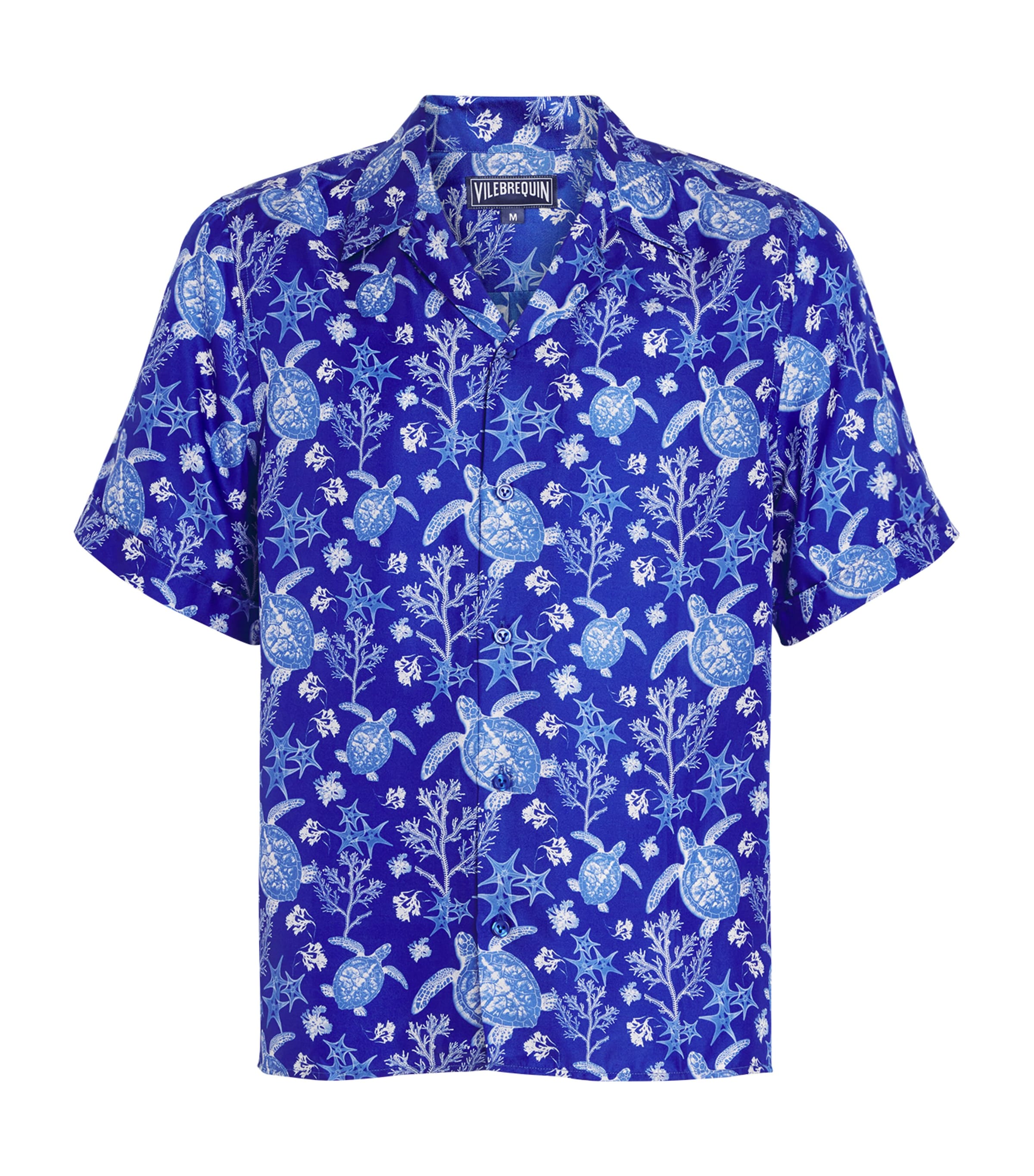 Vilebrequin Silk X-ray Turtle Print Charli Shirt In Blue