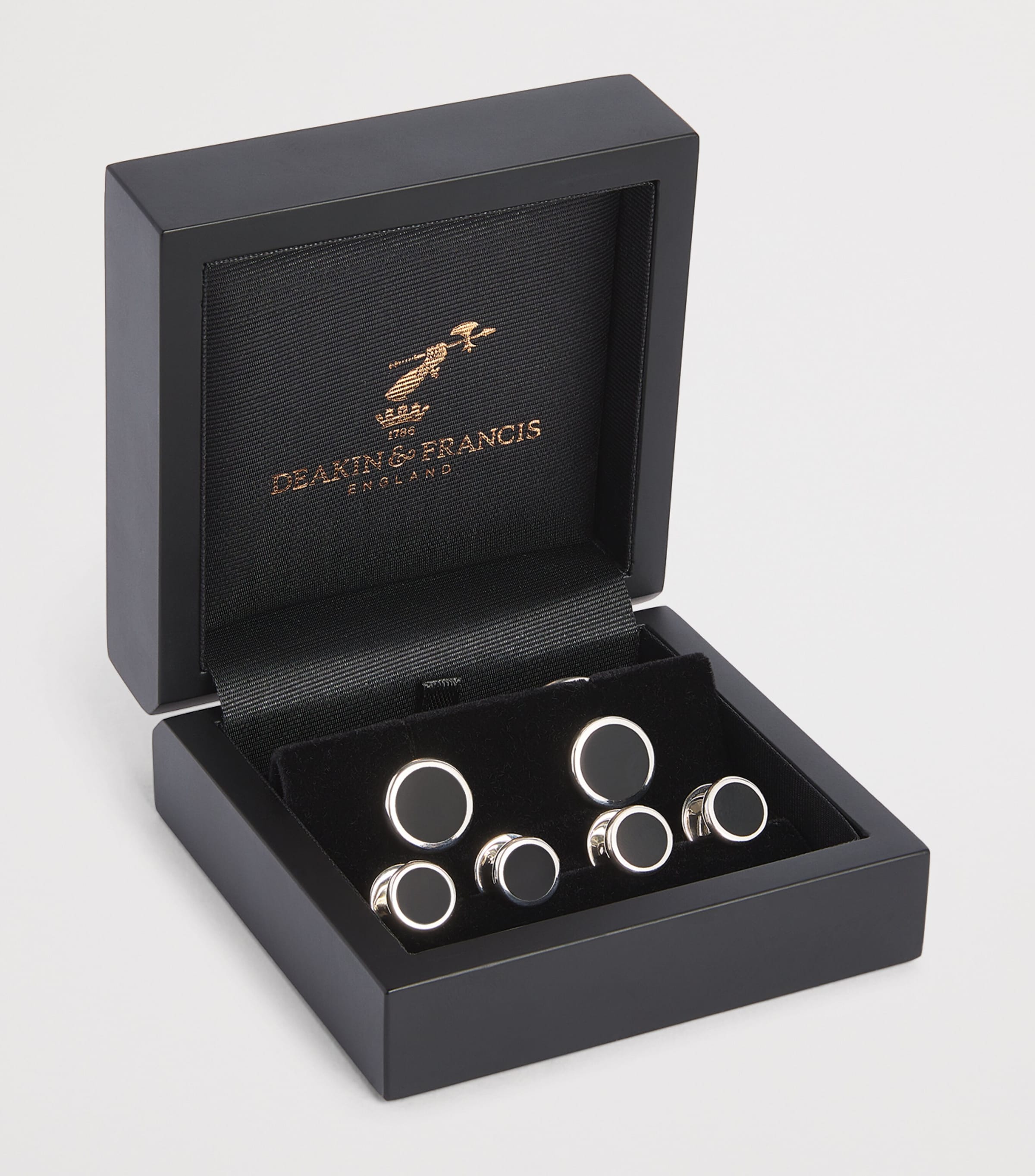 Deakin & Francis Sterling Silver and Onyx Round Cufflinks Silver Image 3