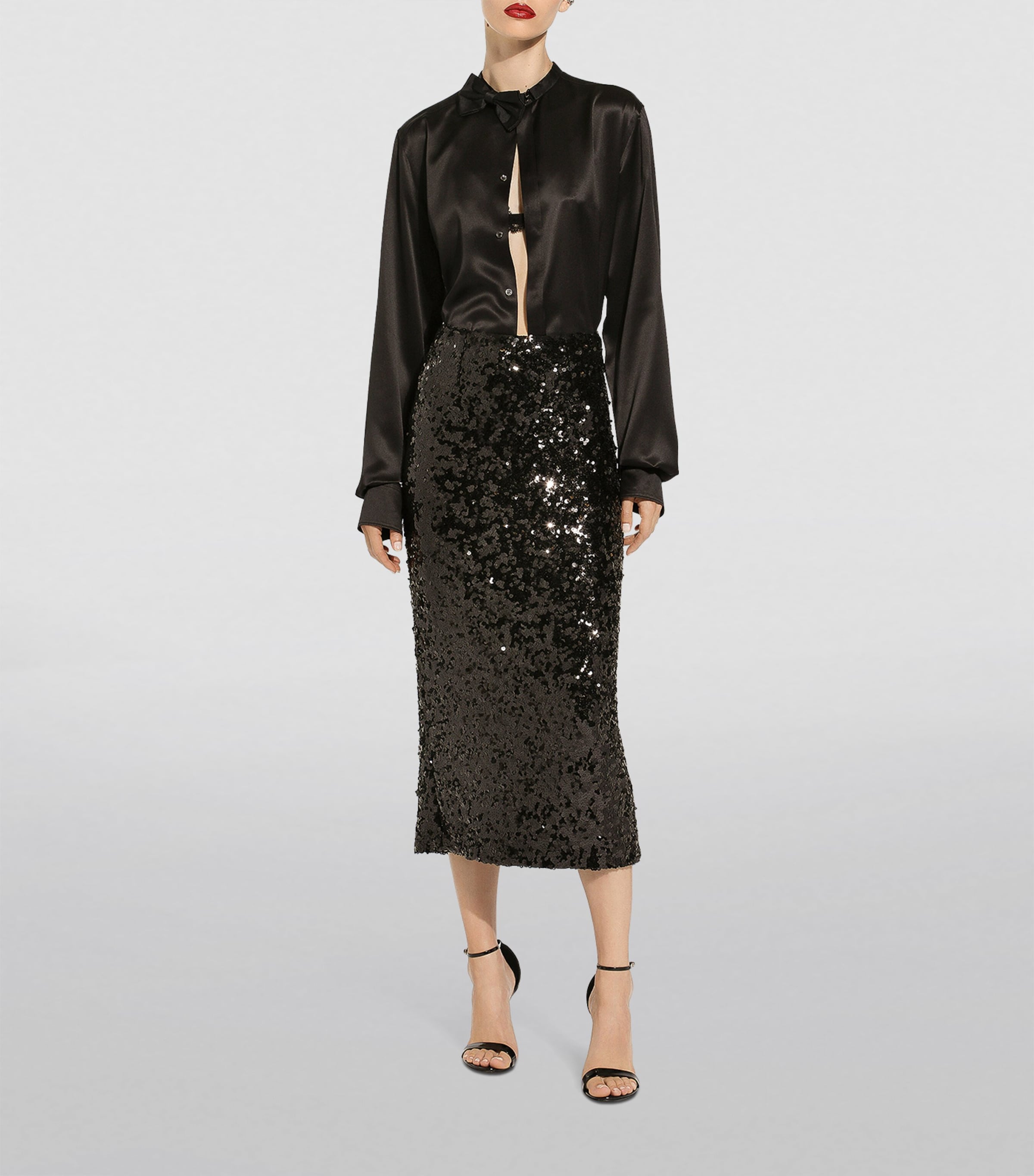 Silk Bow Tie-Detail Blouse N0000-BLACK Image 2