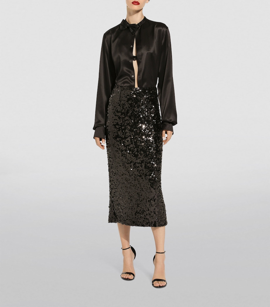 Silk Bow Tie-Detail Blouse N0000-BLACK Image 2