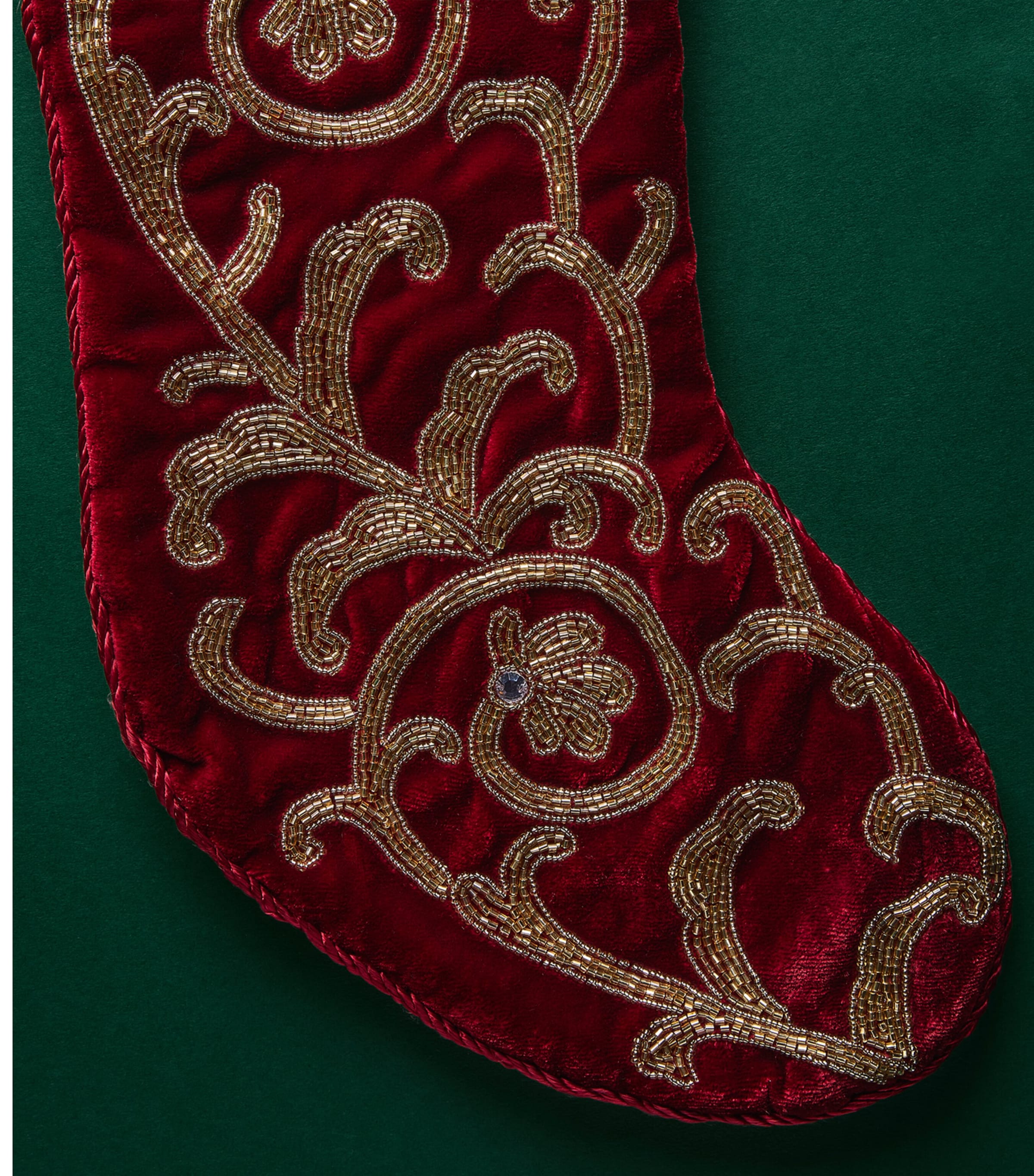 Harrods Velvet Embroidered Stocking Plum/gold Image 2
