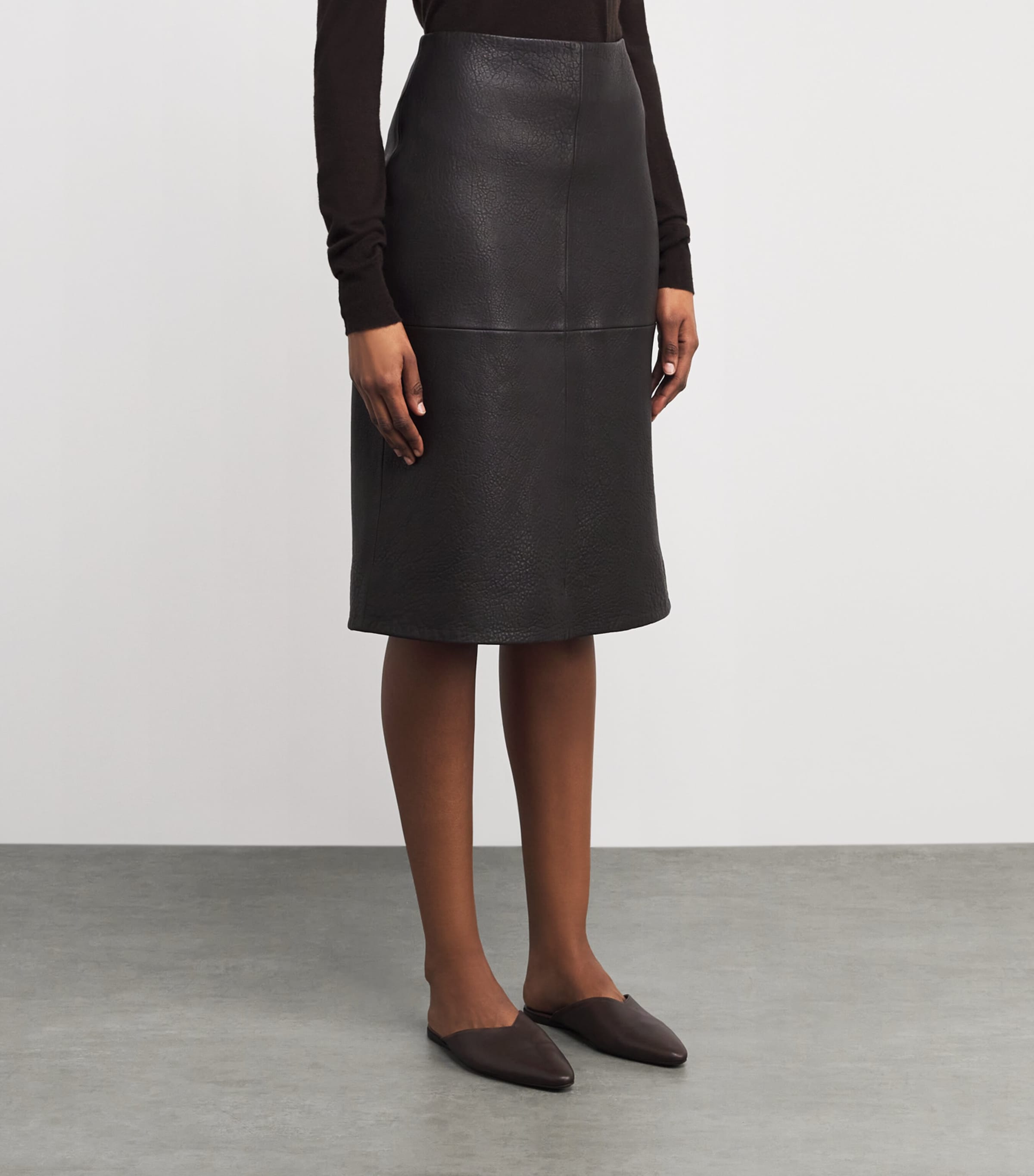 Leather Shroff Midi Skirt COCOA Image 3