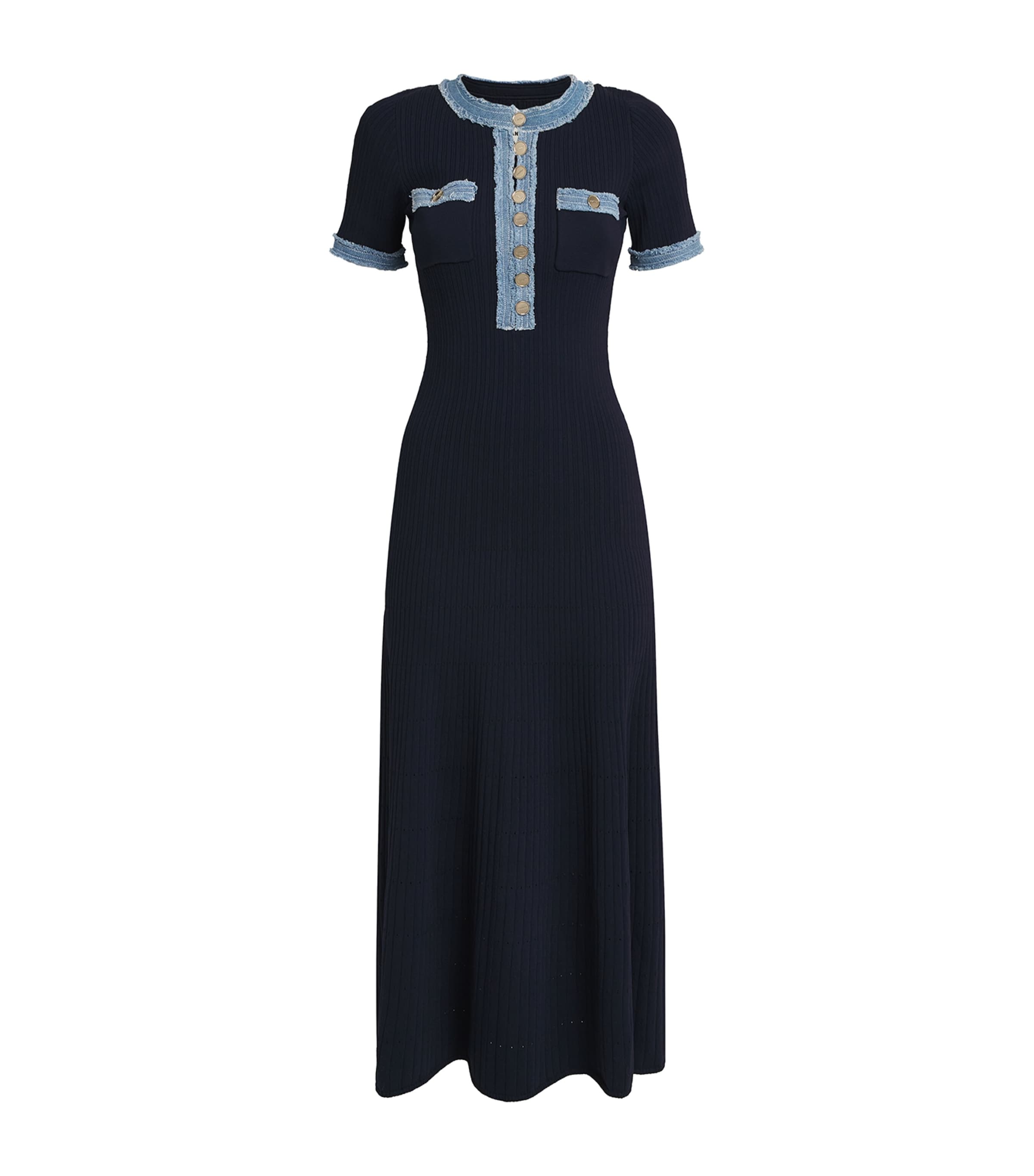 Sandro Paris Denim-Trim Alecia Knitted Midi Dress | Harrods AE