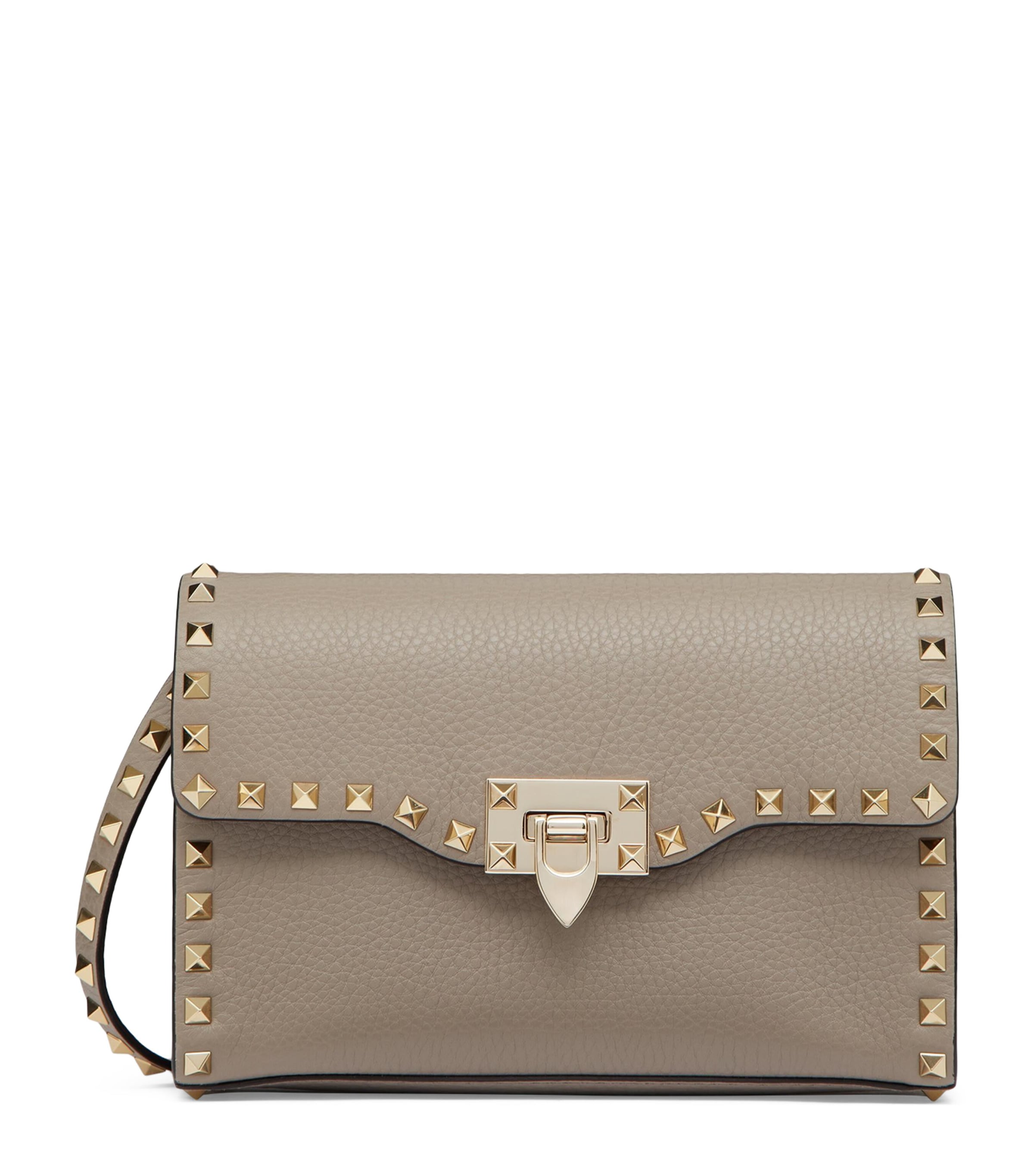 Valentino Garavani Calf Leather Rockstud Alcove Shoulder Bag In Grey