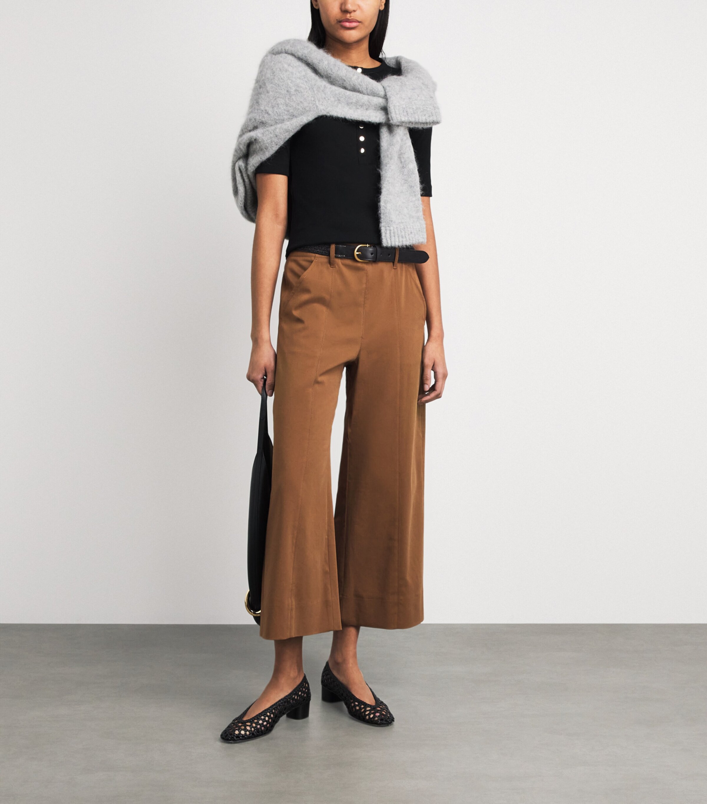 ME+EM Raffia and Leather Round-Buckle Belt Black Image 4