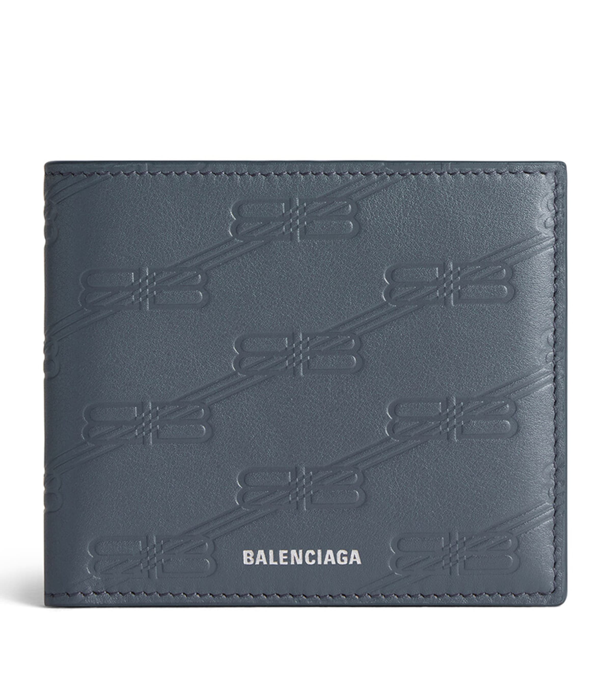 Balenciaga Leather Debossed Bb Logo Wallet In Blue