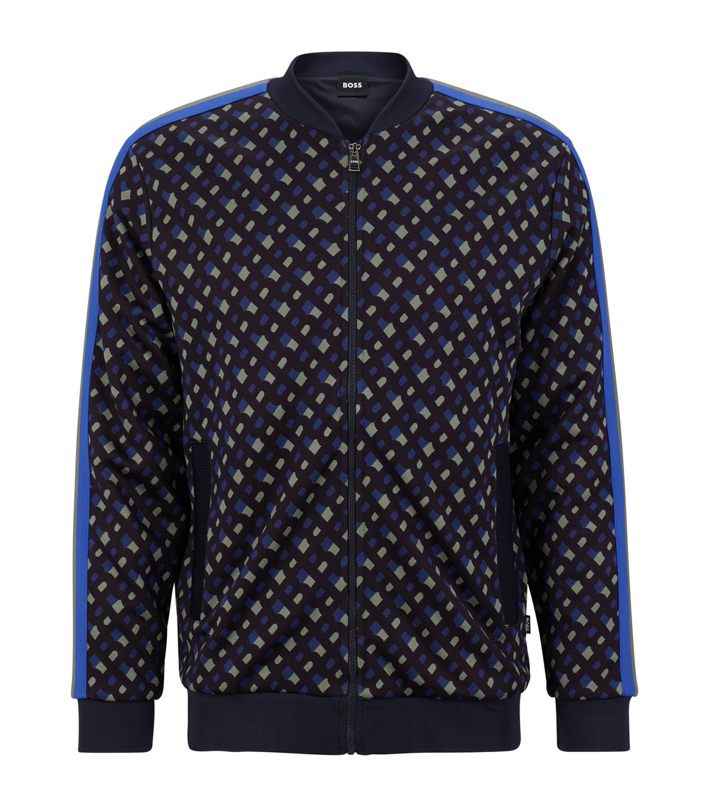 Shop Hugo Boss Monogram Print Zip-up Sweatshirt In Blue