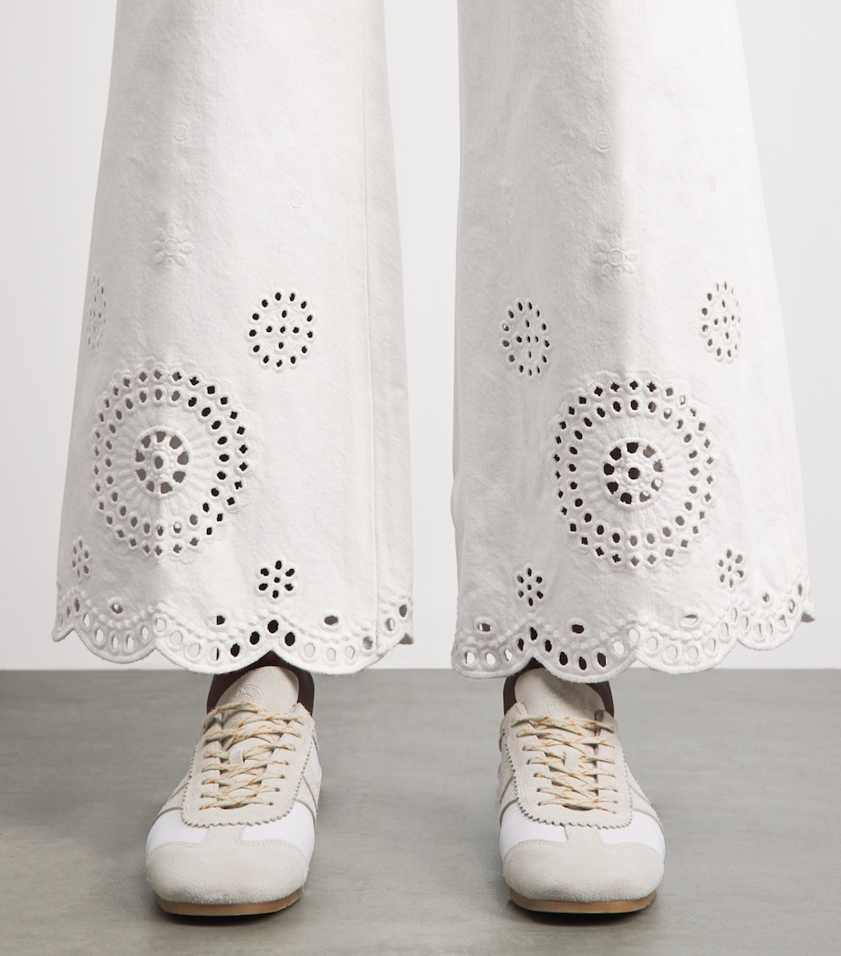 FRAME Womens The Eyelet High-Rise Flared Jeans White Image 3