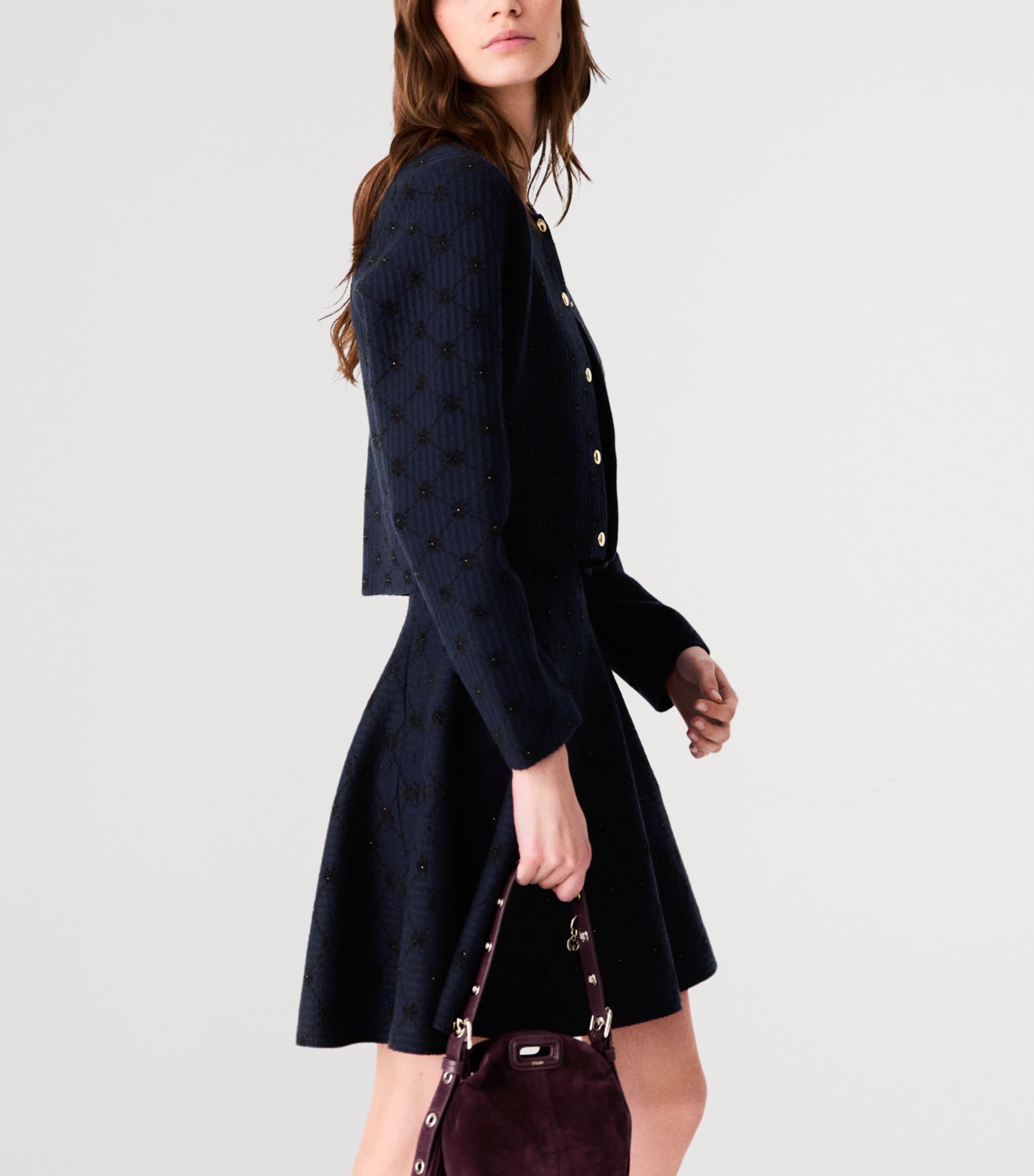 Maje Womens Embellished Jacquard Cropped Cardigan Navy Image 6