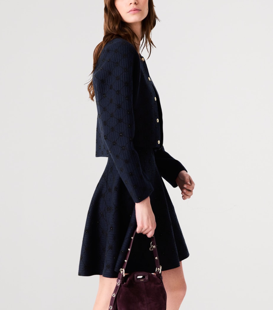 Maje Womens Embellished Jacquard Cropped Cardigan Navy Image 6