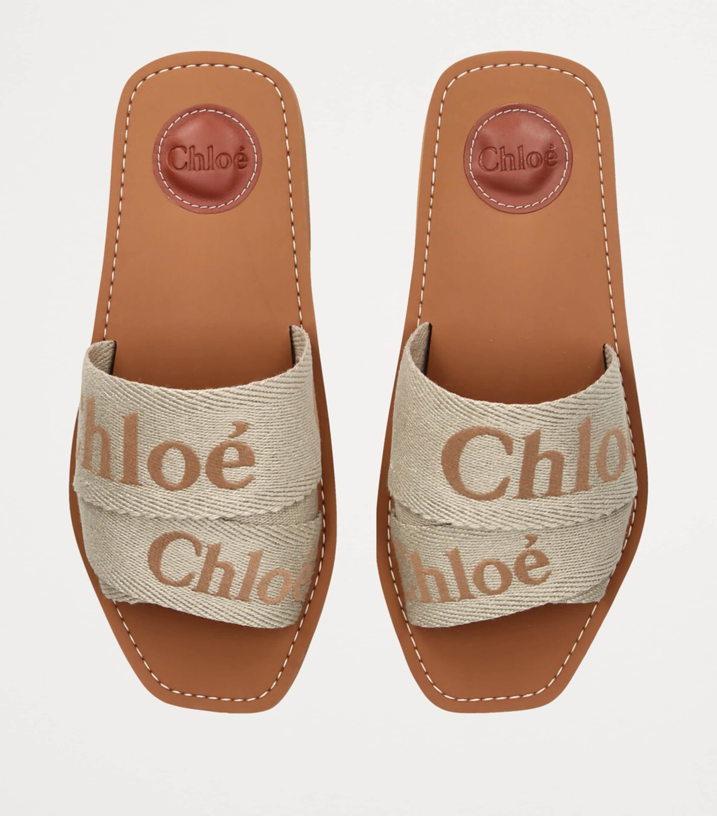 Chloé Logo Woody Slides Khaki Image 4