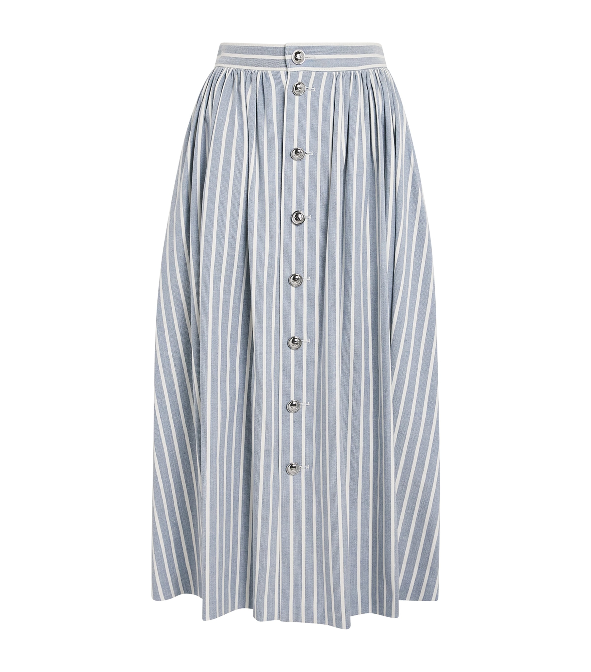 Adam Lippes Bryce Stripe Denim Button-front Midi Skirt