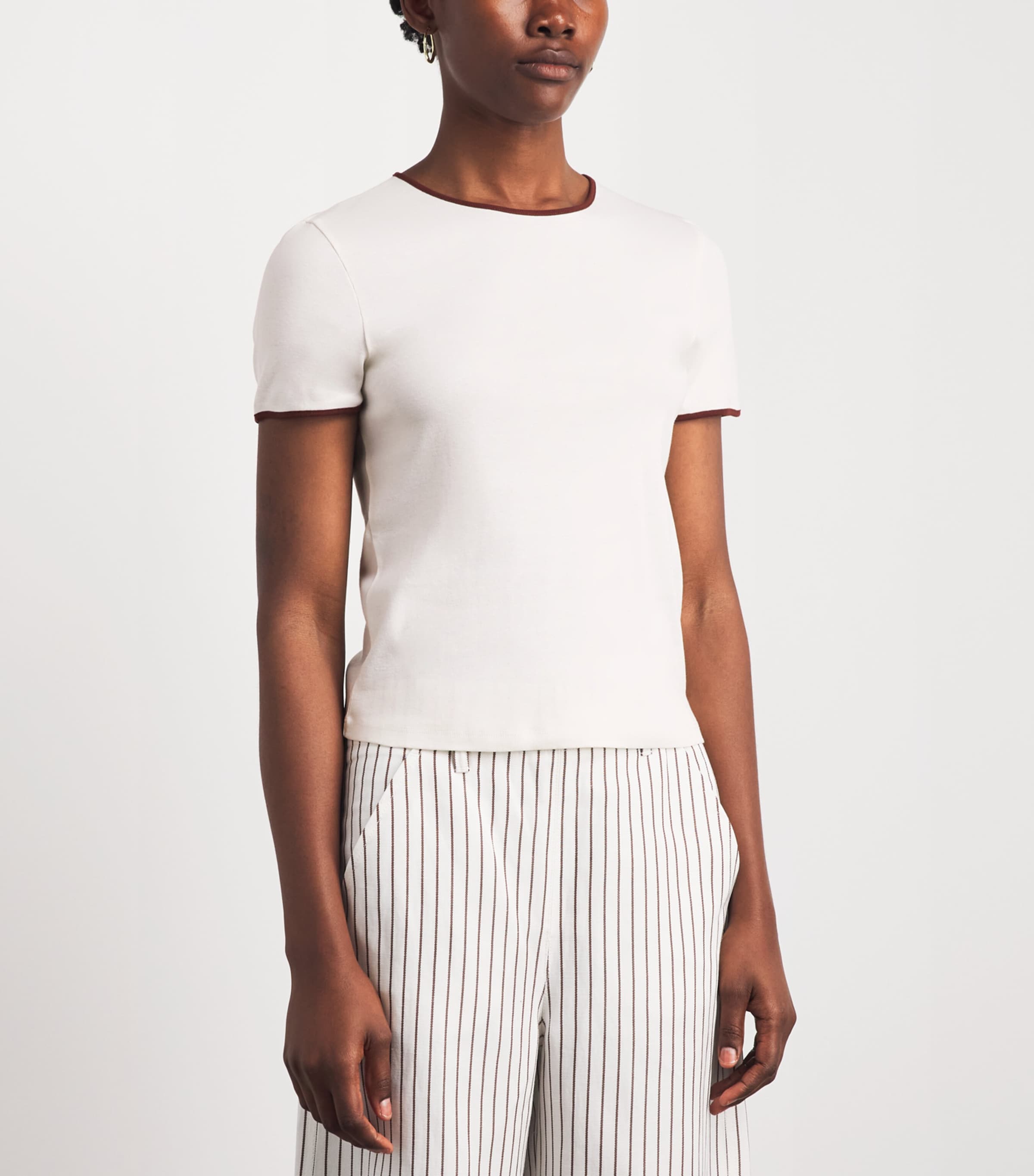ME+EM Womens Organic Cotton Slim Ringer T-Shirt Cream/brown Image 4